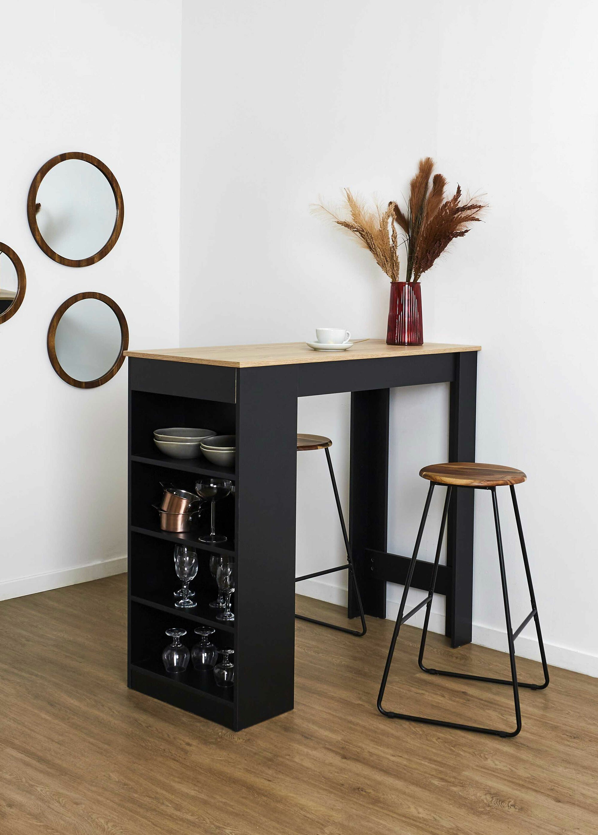 Tabouret de bar assise en bois d'acacia MARRON CMP-HD0363 SI1