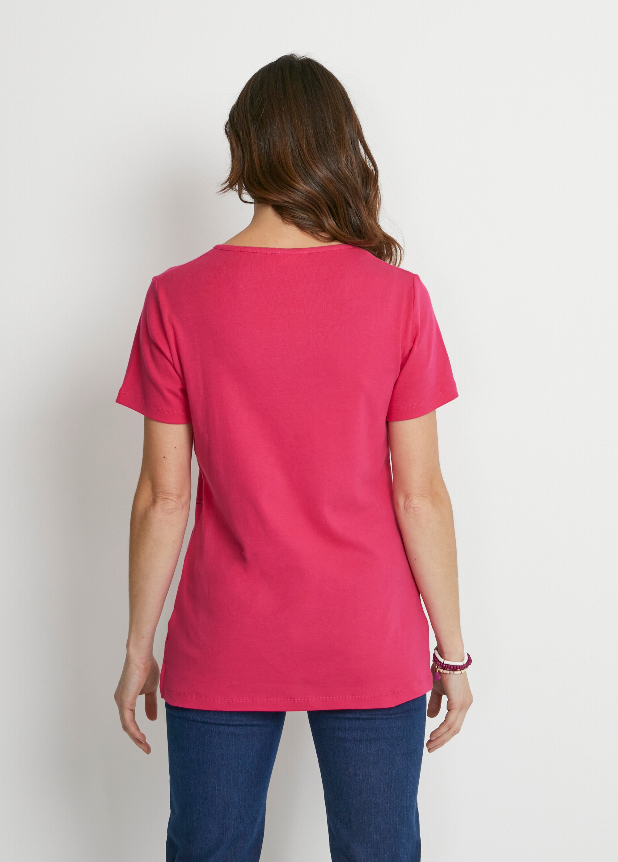 T-shirt long motif fleuri fentes côtés