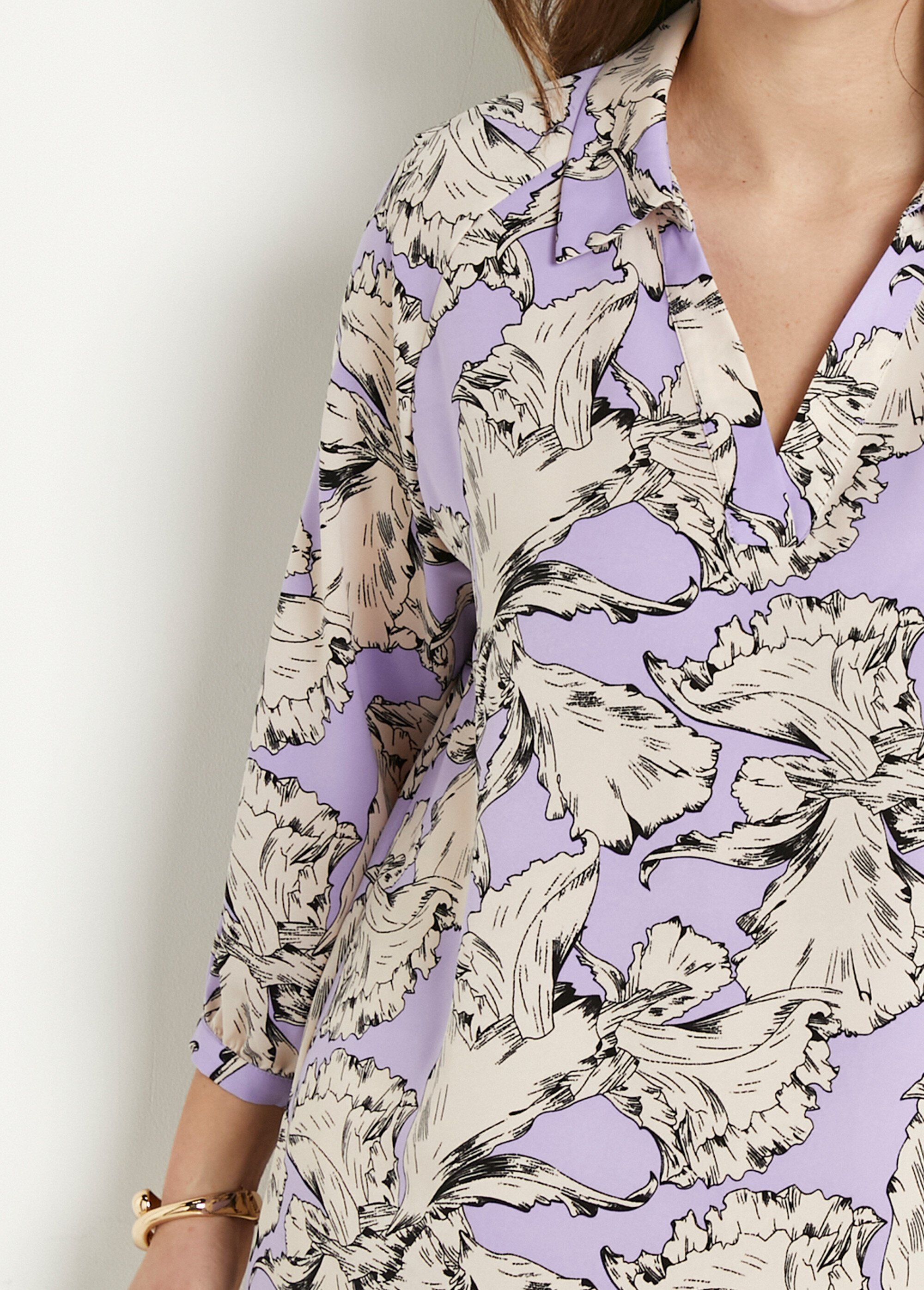 Tunique longue col chemise motif graphique