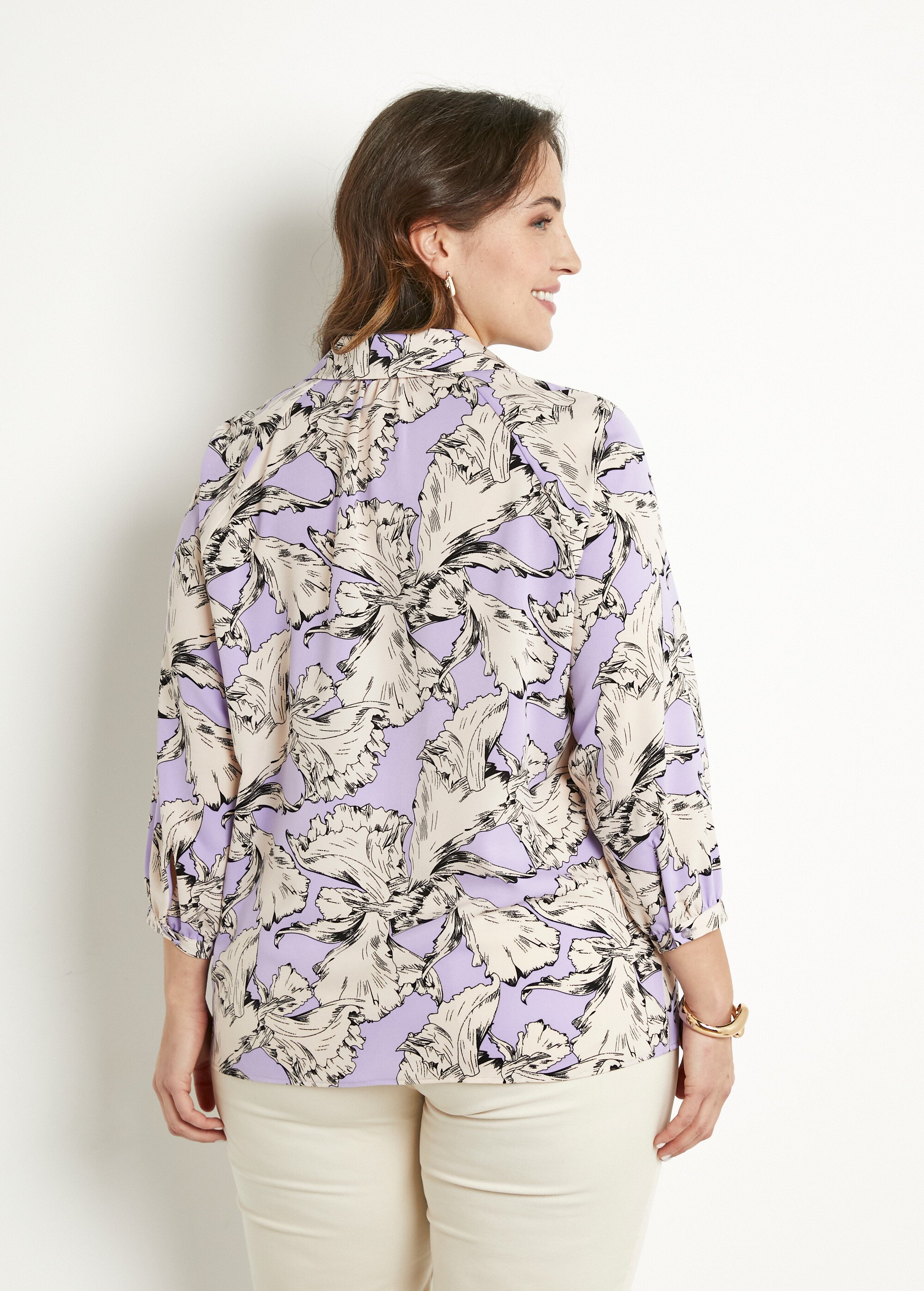 Tunique longue col chemise motif graphique