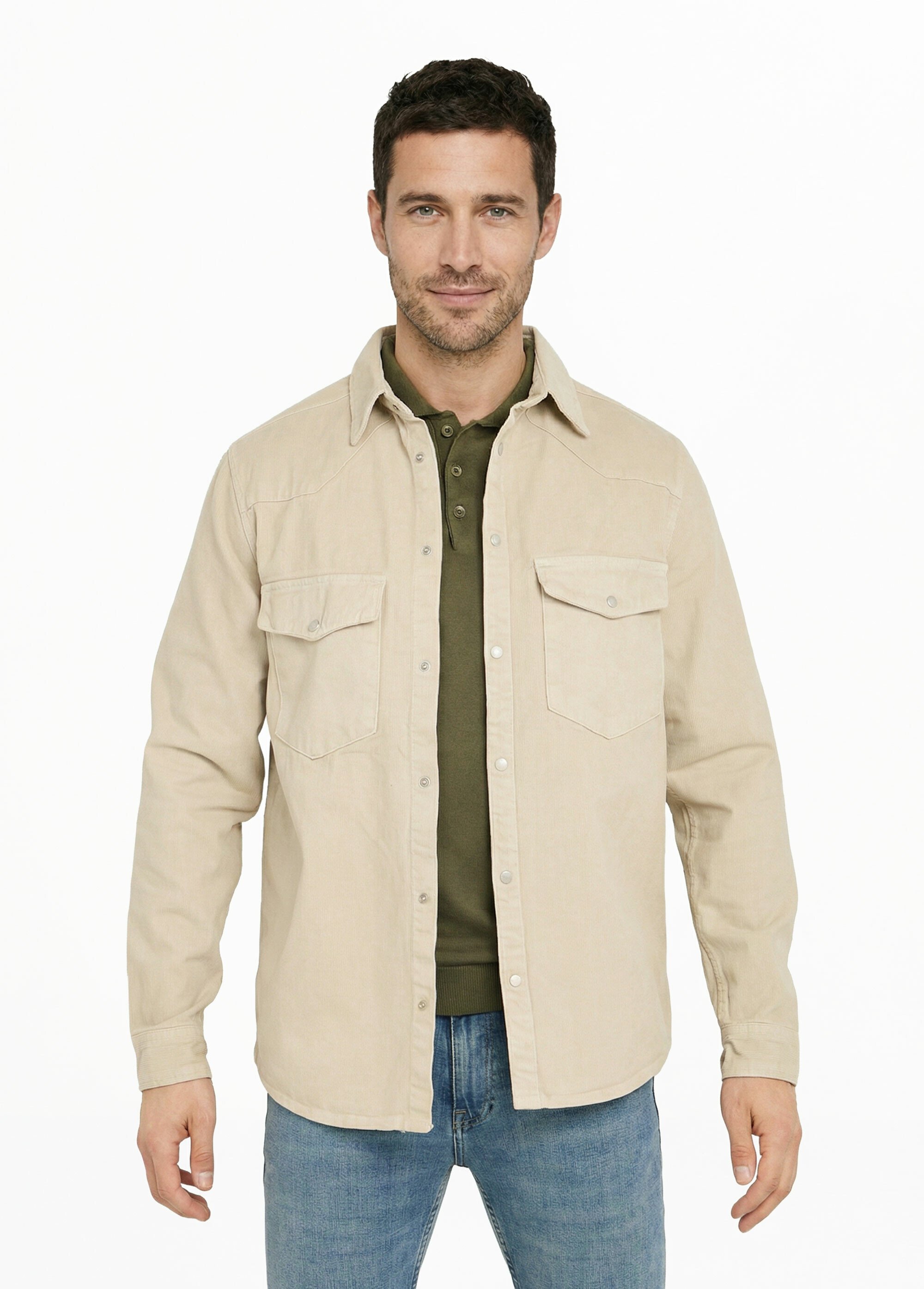 Veste en jean, toile sergé couleur Homme Beige LYSM5-346-5 FA1