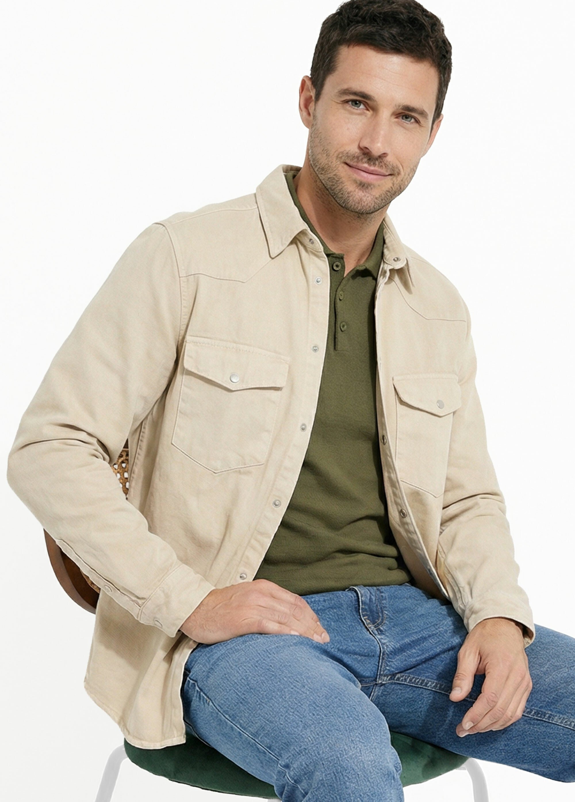 Veste en jean, toile sergé couleur Homme Beige LYSM5-346-5 MV1