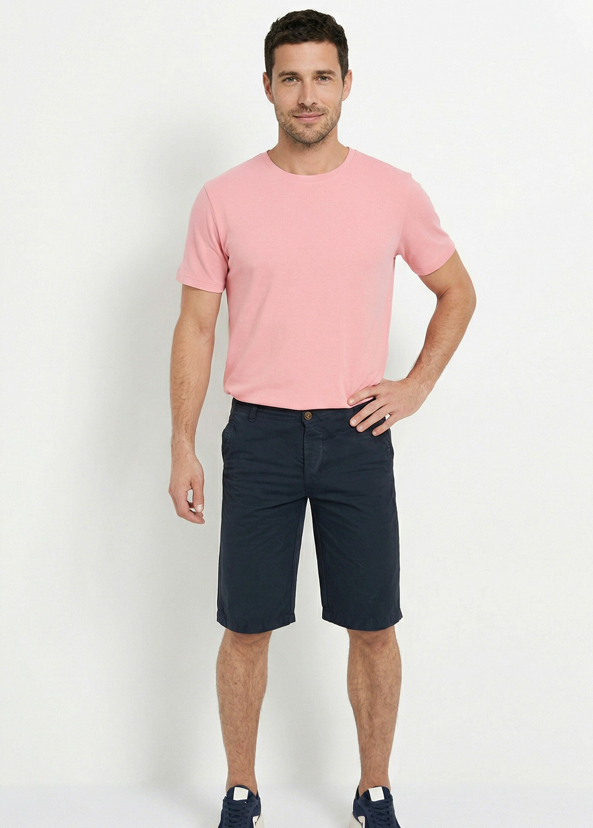 Bermuda pur coton, style chino Homme BLEU MARINE DYL2110 MV1