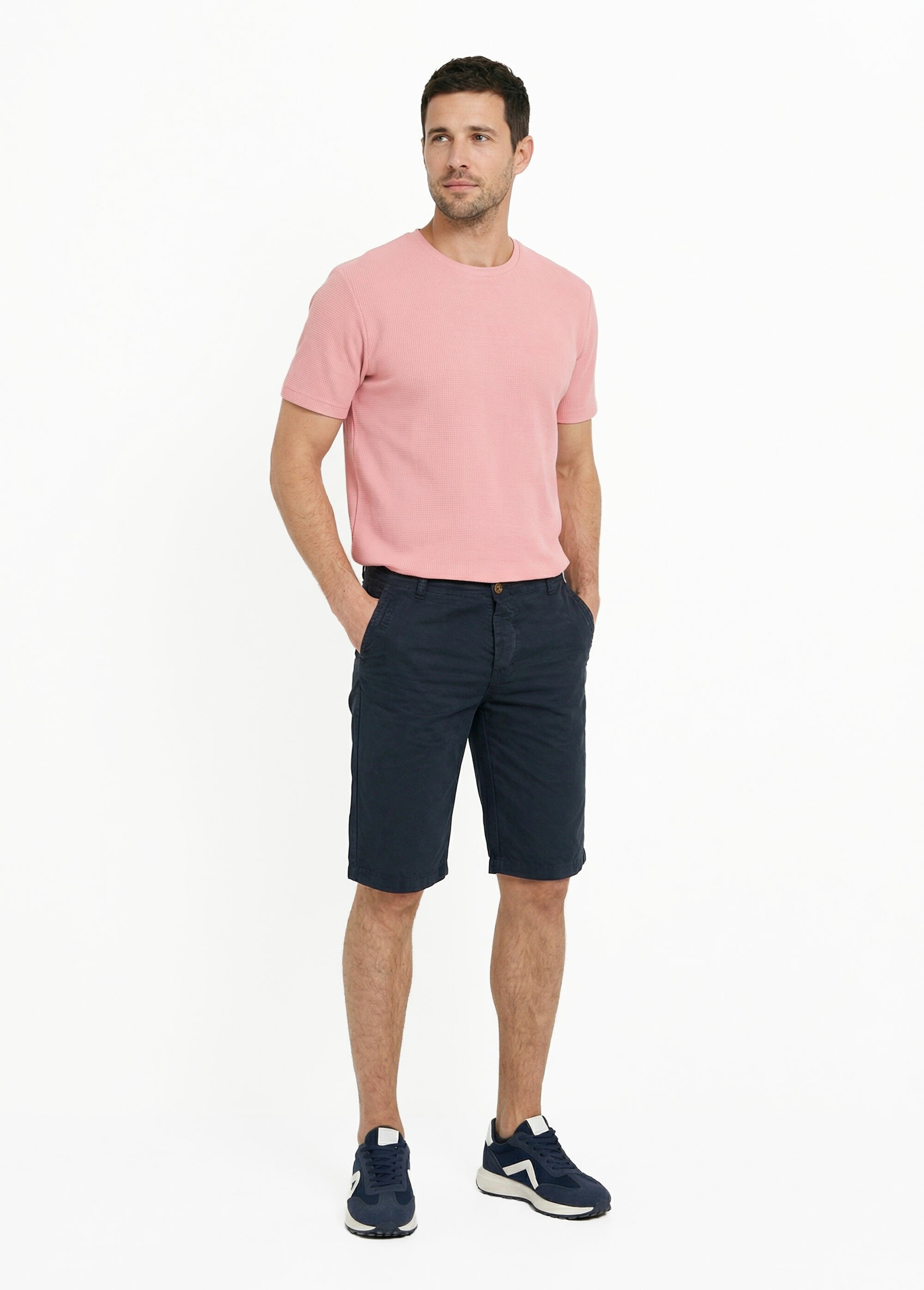 Bermuda pur coton, style chino Homme BLEU MARINE DYL2110 SF1