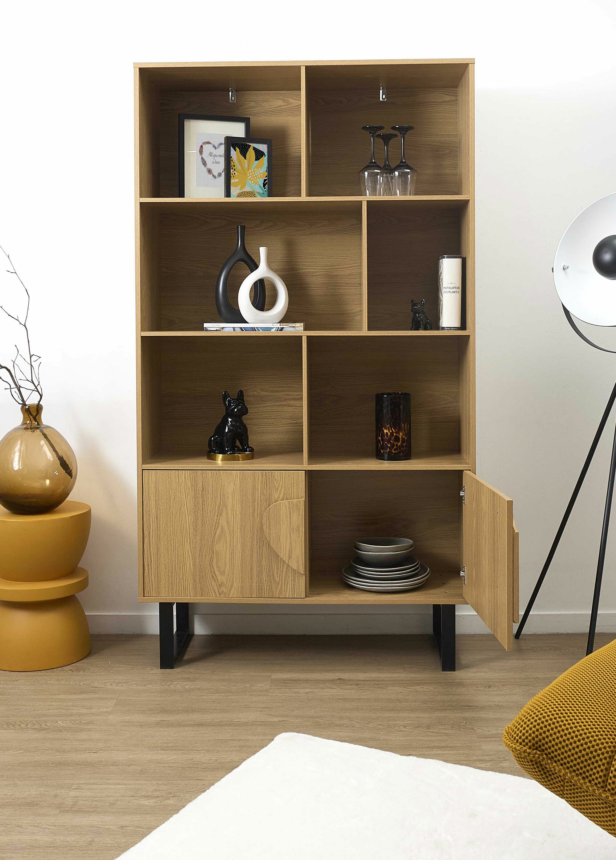 Bibliothèque bois décor forme abstraite MARRON CMP-HD0435 SI2