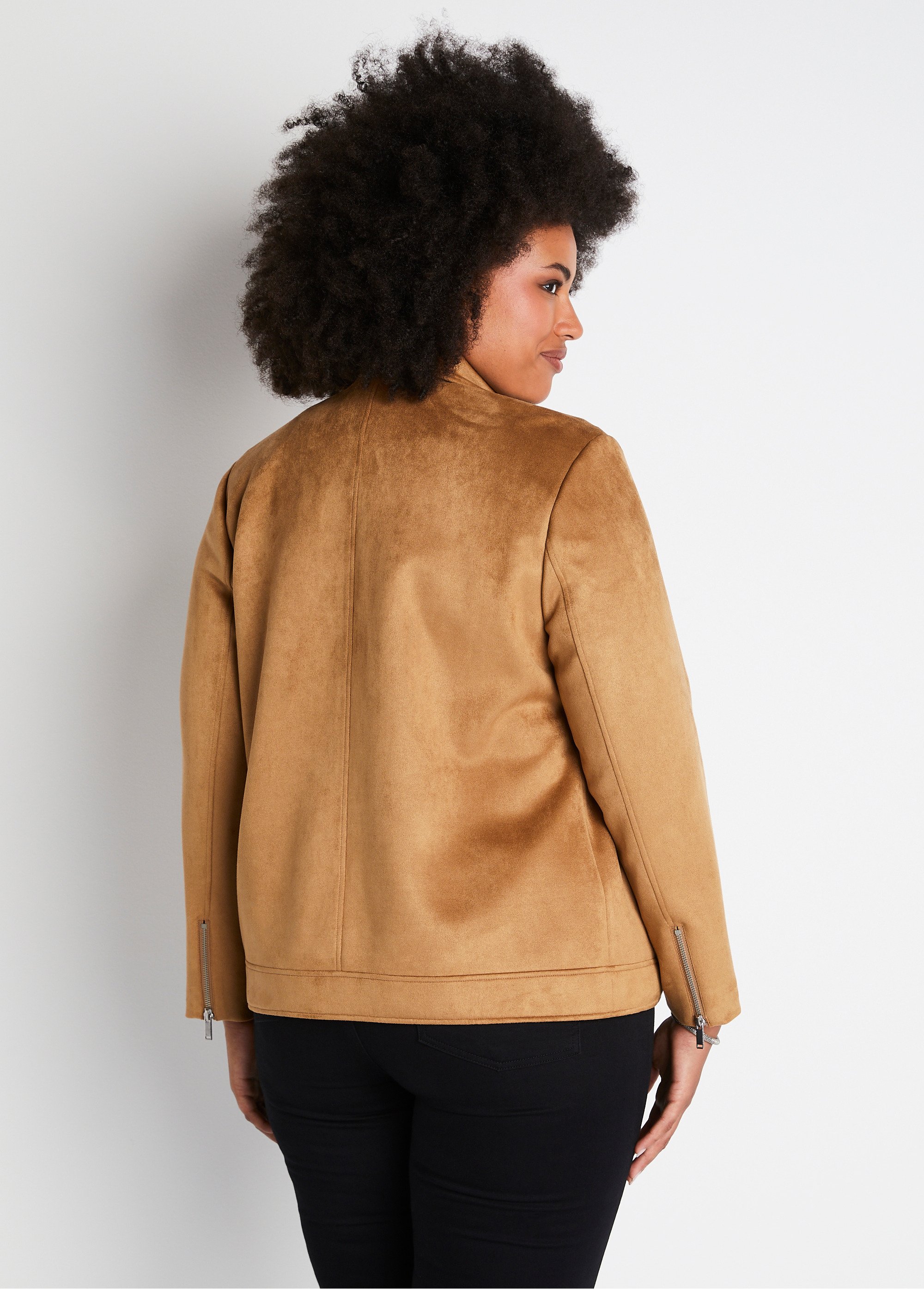 Blouson zippé court tissu suédé