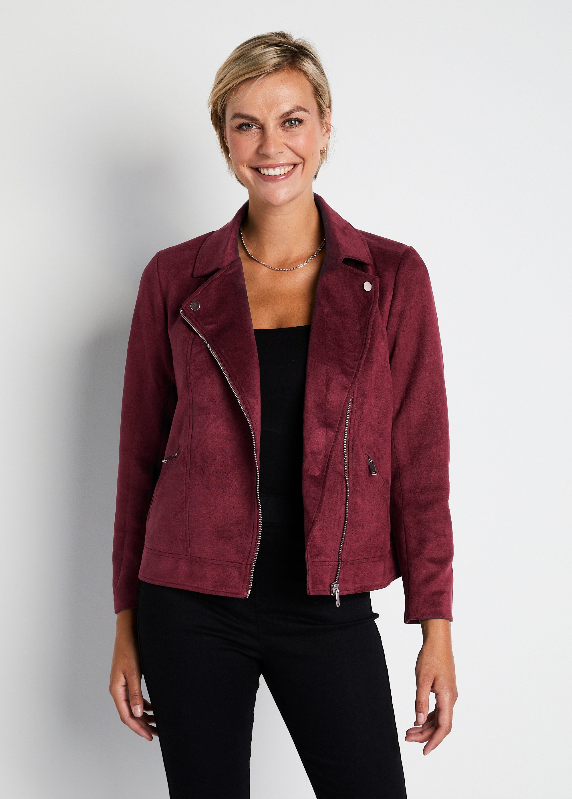 Blouson zippé court tissu suédé Femme Violet TORCY FA2