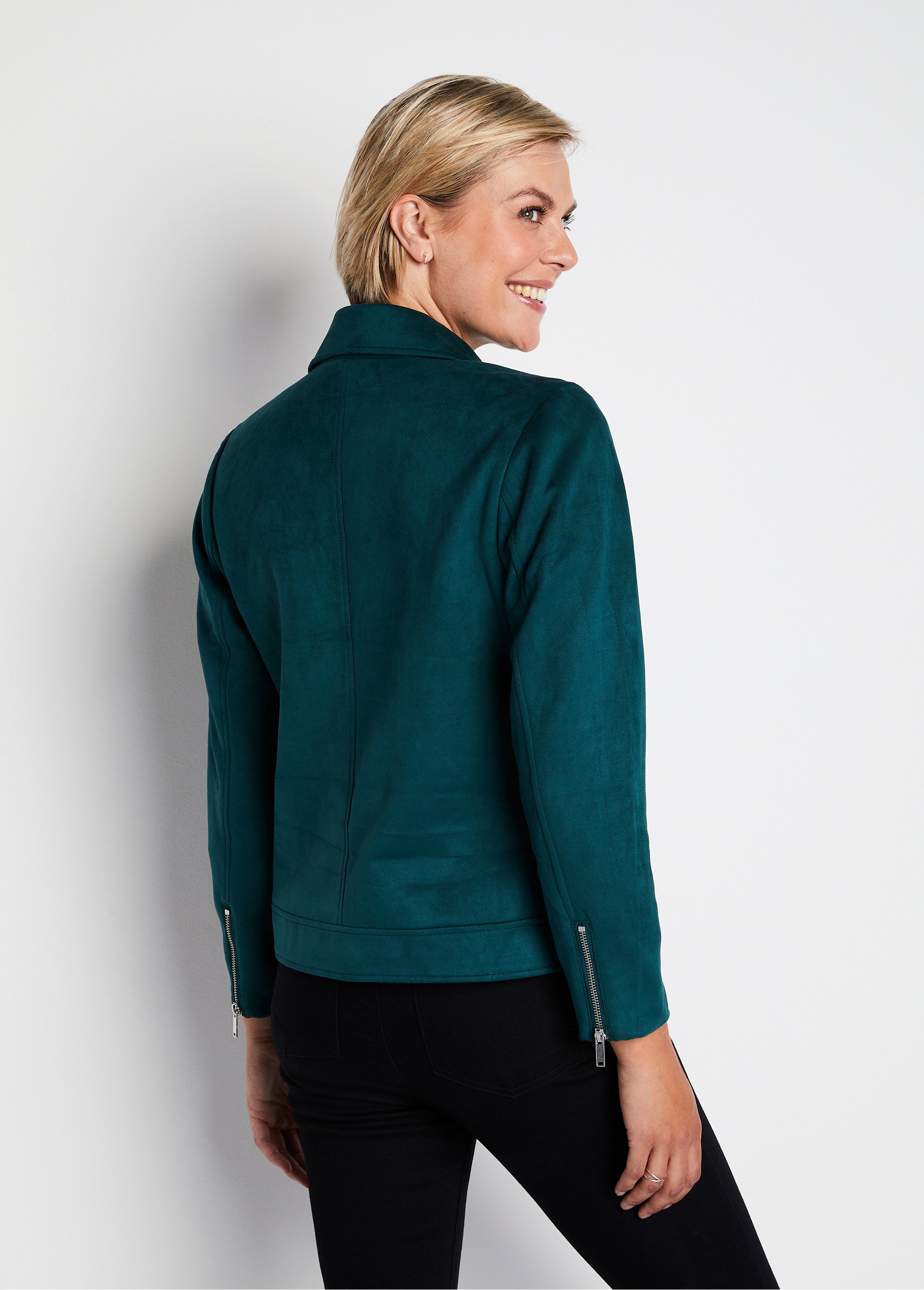 Blouson zippé court tissu suédé