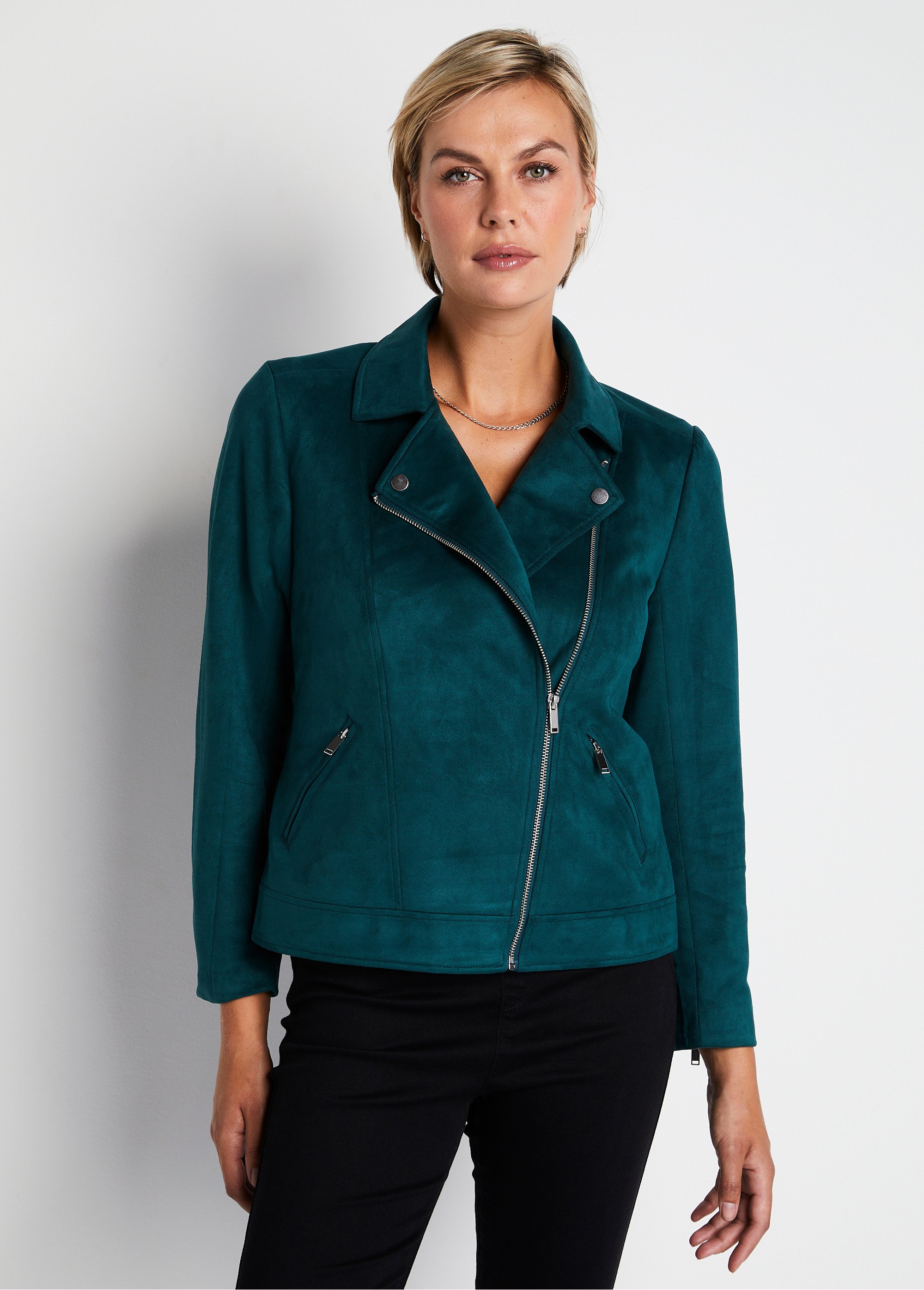 Blouson zippé court tissu suédé
