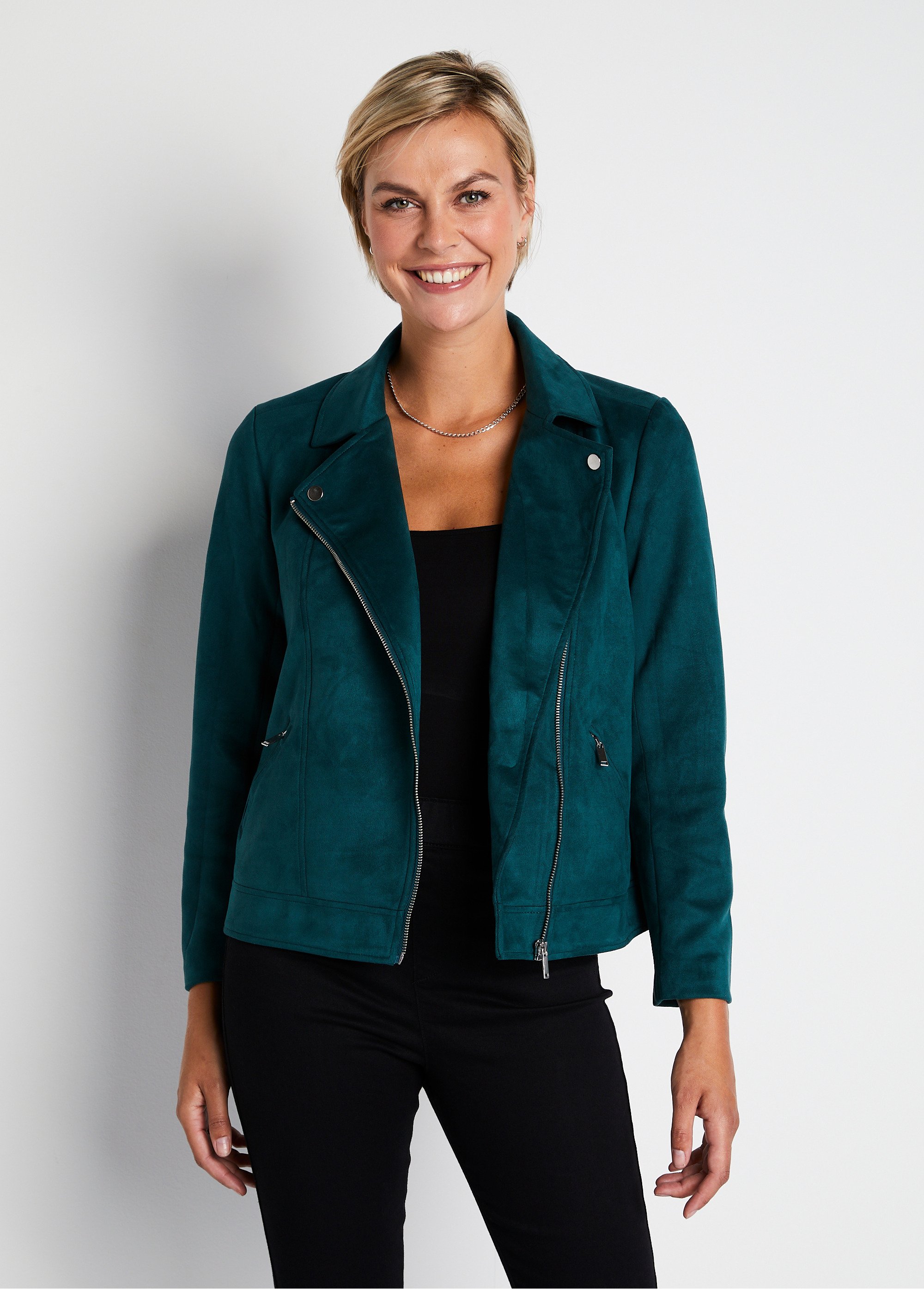Blouson zippé court tissu suédé Femme Vert TORCY FA2