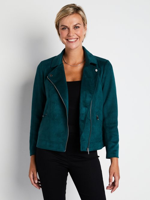 Blouson zippé court tissu suédé Femme Vert TORCY FA2