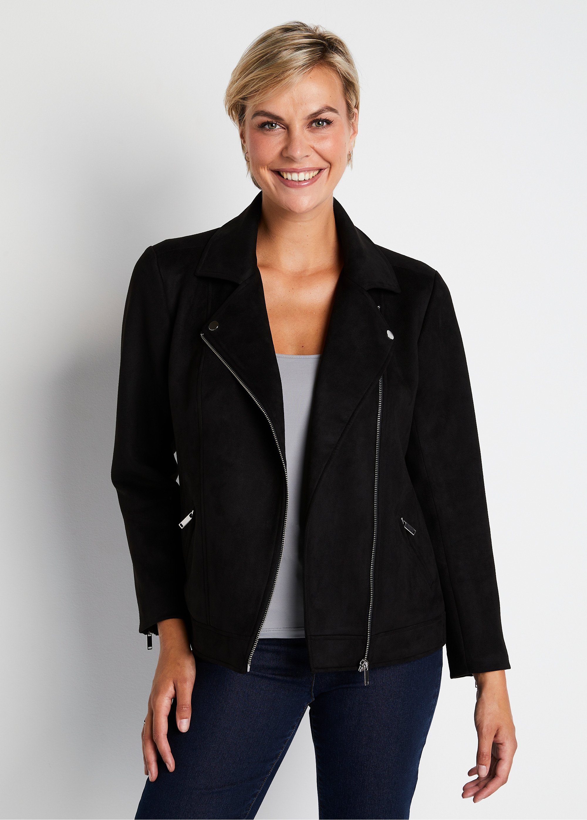 Blouson zippé court tissu suédé Femme Noir TORCY FA2