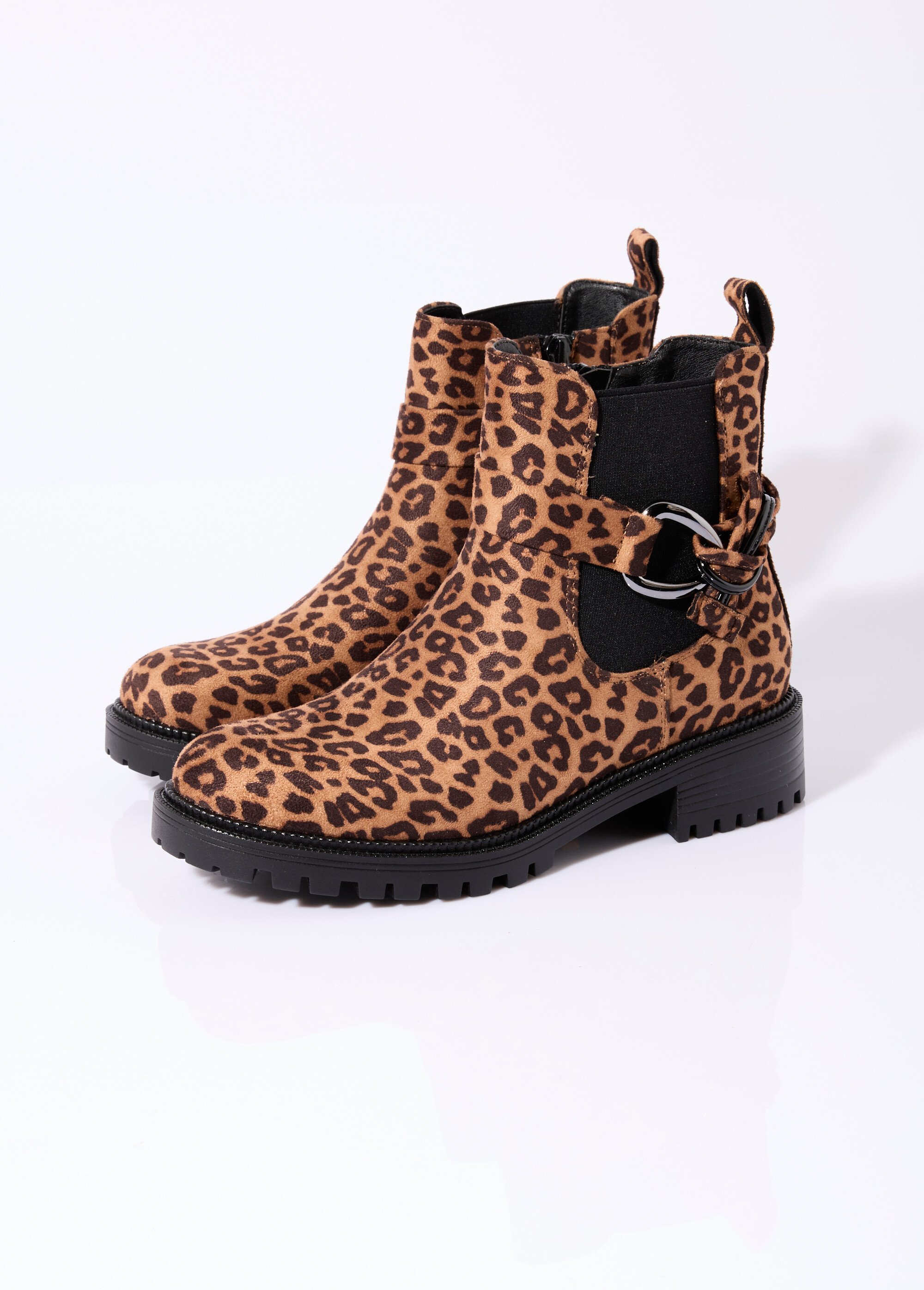 Boots plates en suédine motif léopard Femme Noir ERYM-775 DE1