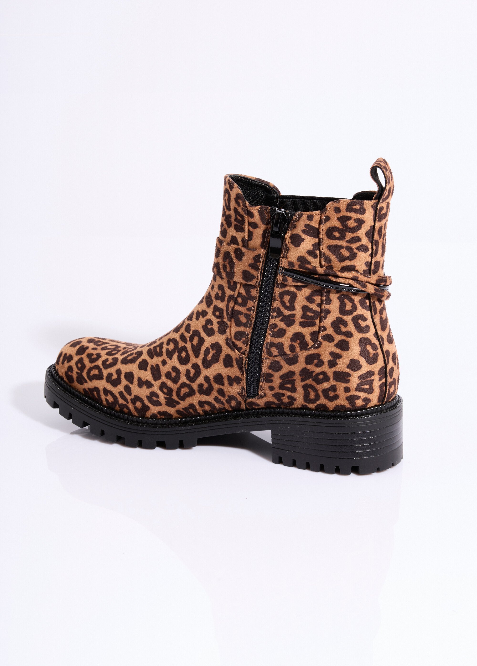 Boots plates en suédine motif léopard Femme Noir ERYM-775 DO1