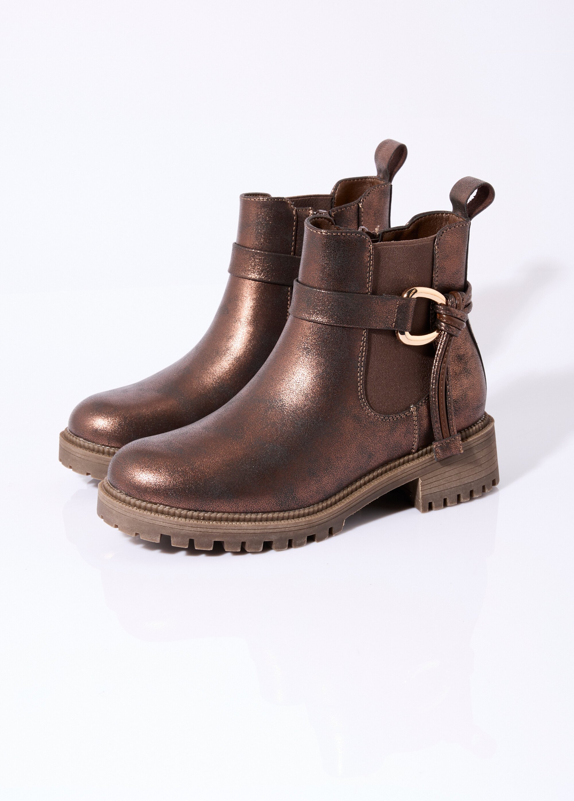 Boots plates en suédine motif léopard Femme Marron ERYM-775 DE1