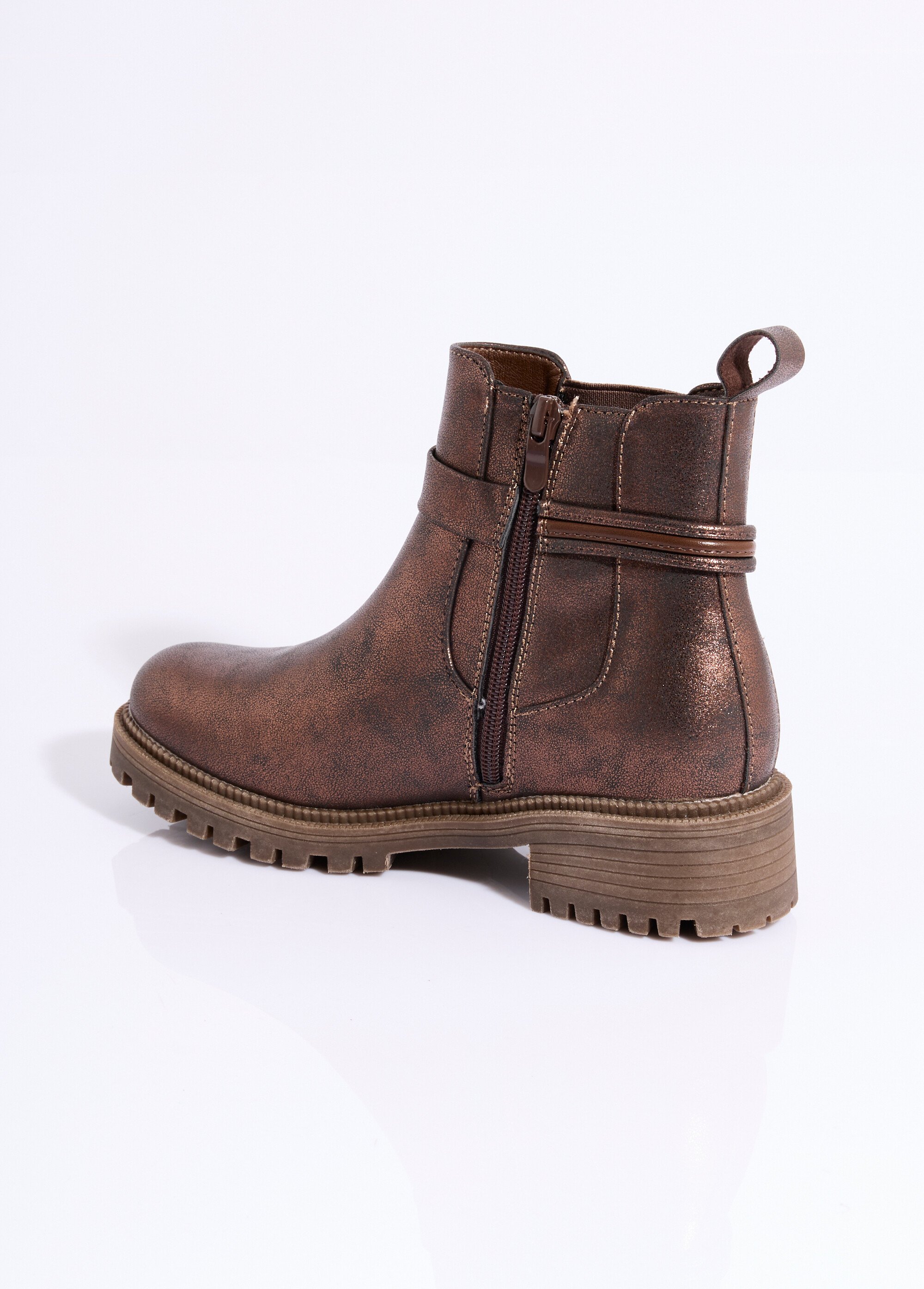 Boots plates en suédine motif léopard Femme Marron ERYM-775 DO1