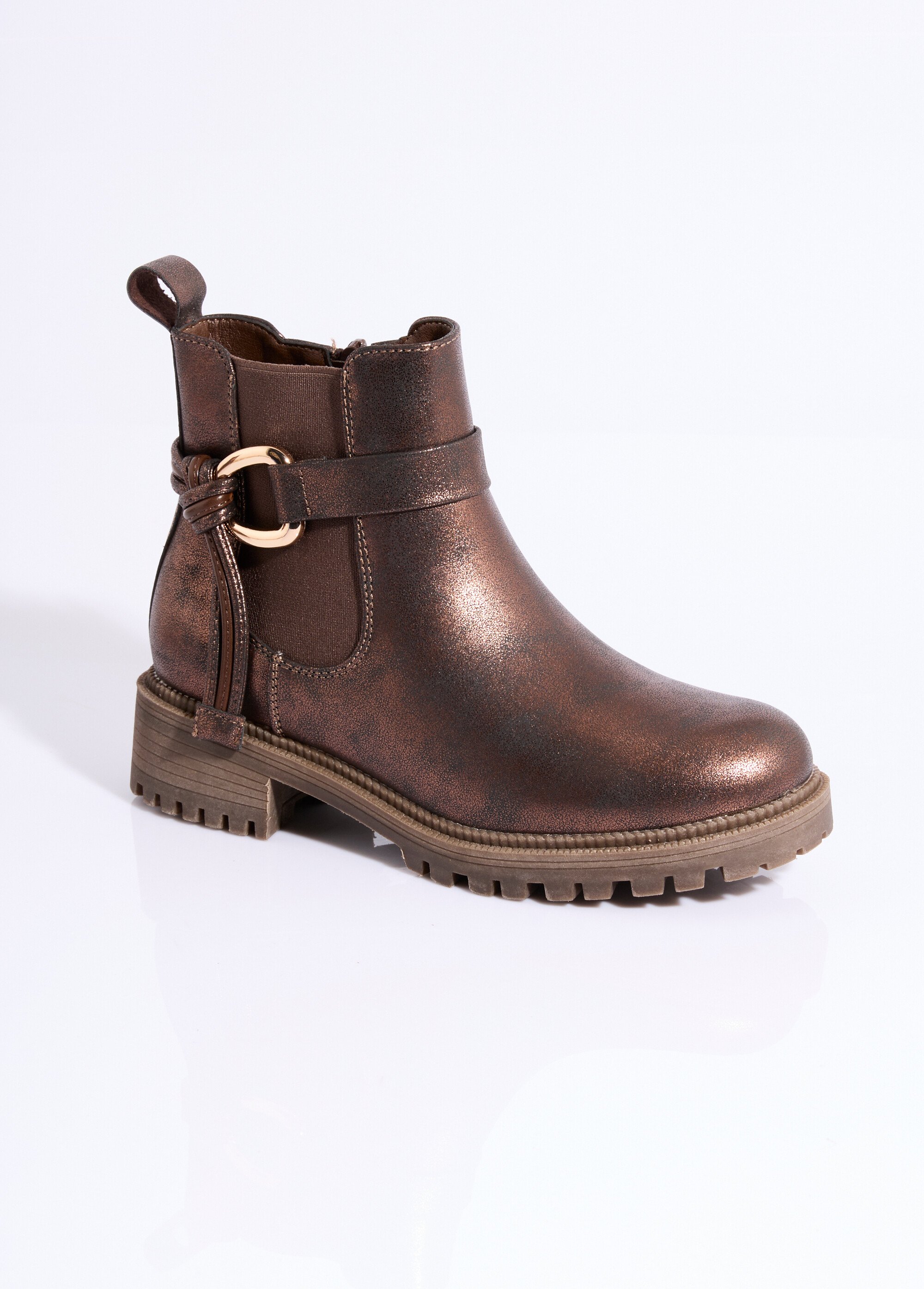 Boots plates en suédine motif léopard Femme Marron ERYM-775 FA1