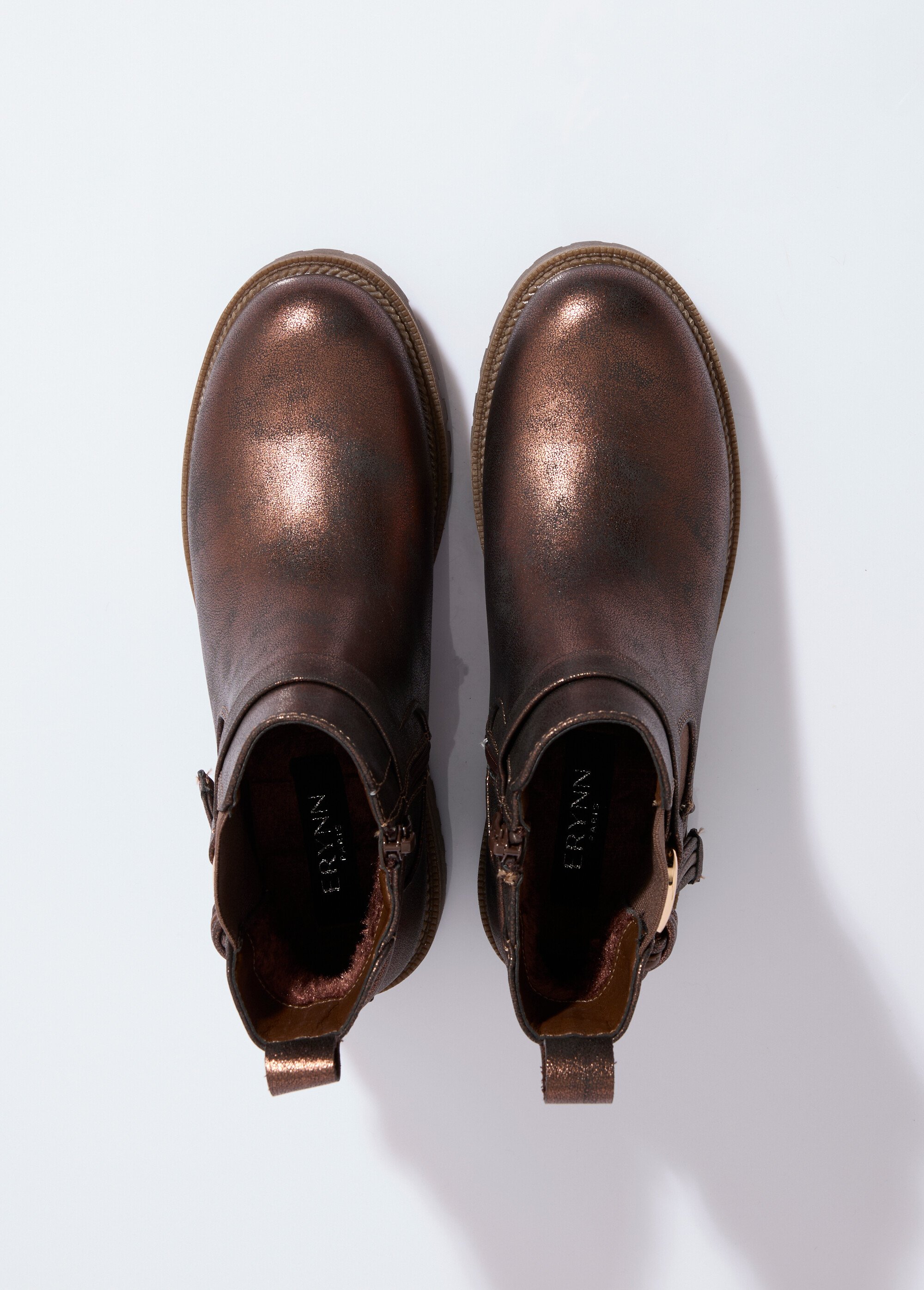Boots plates en suédine motif léopard Femme Marron ERYM-775 OV1