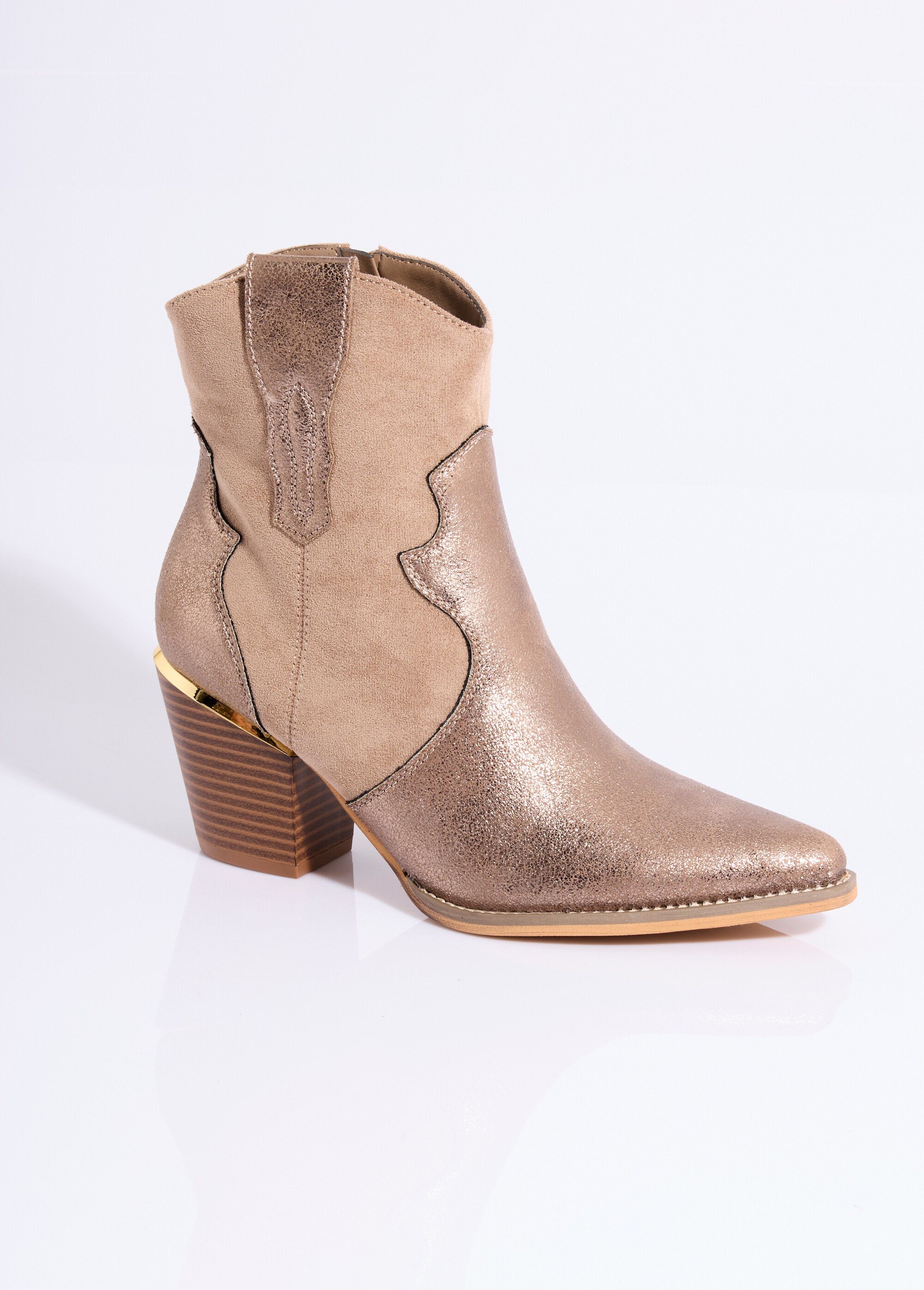 Boots western métallisées bout pointu Femme Marron ERYM-803 FA1