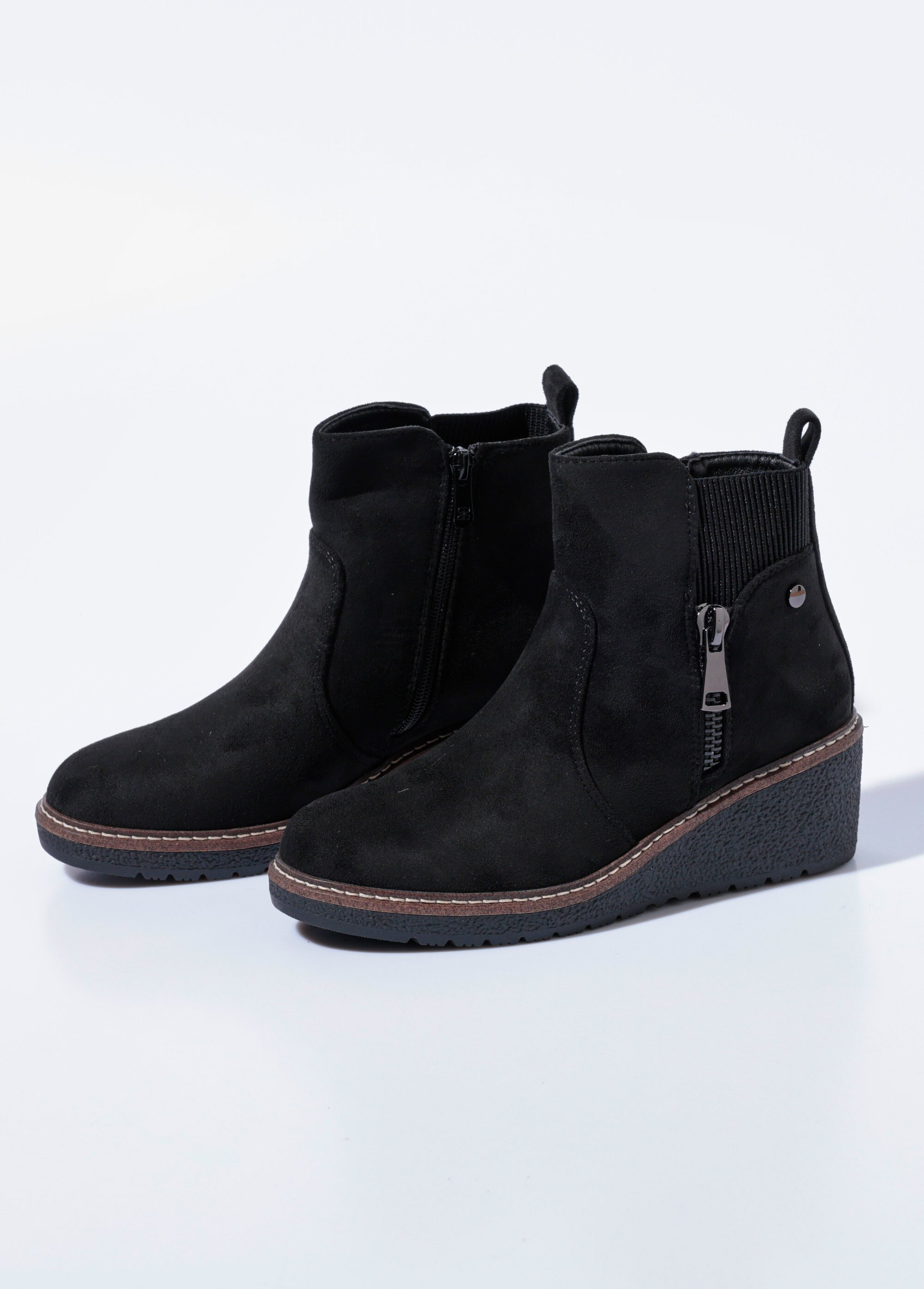 Boots semelle compensée avec zip déco Femme Noir SEA3875 DE1