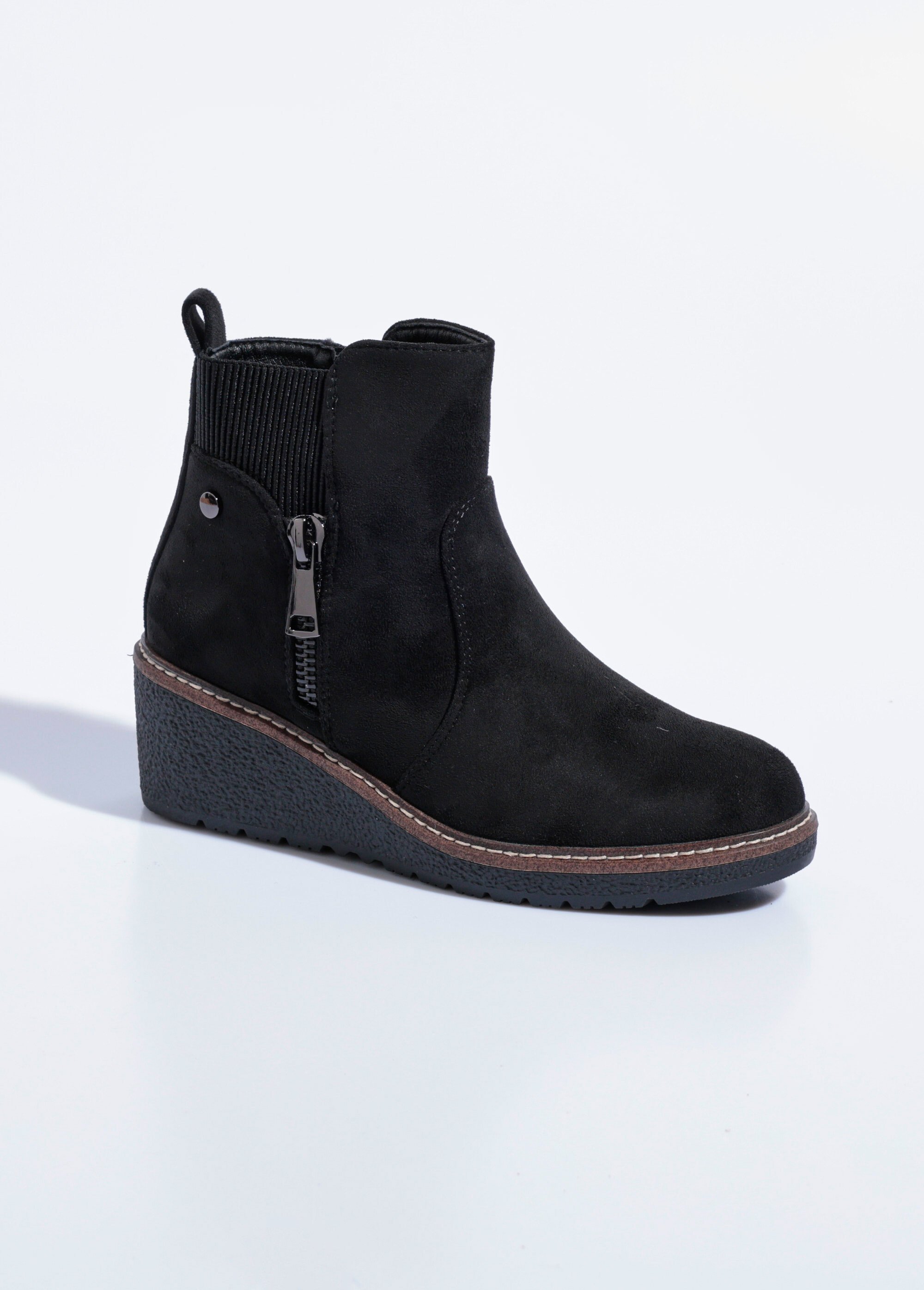 Boots semelle compensée avec zip déco Femme Noir SEA3875 FA1