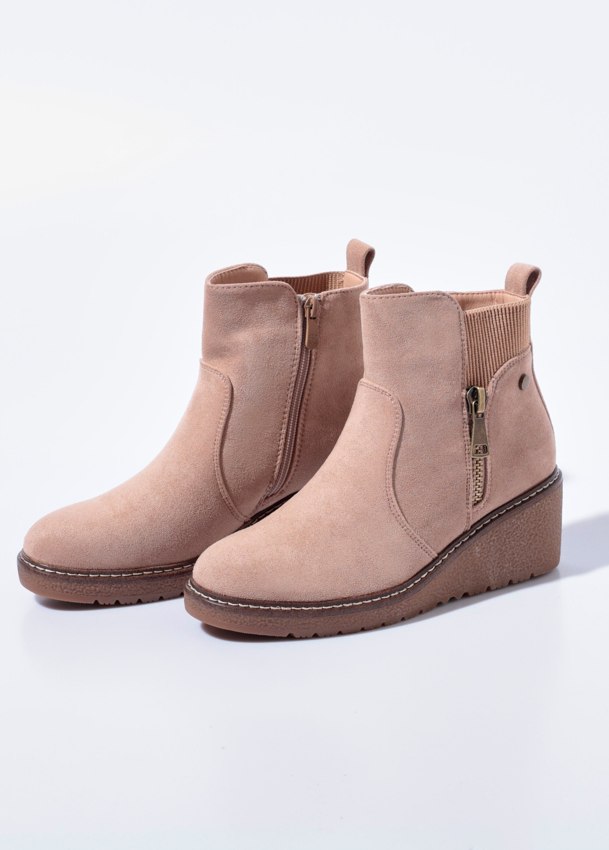 Boots semelle compensée avec zip déco Femme Beige SEA3875 DE1