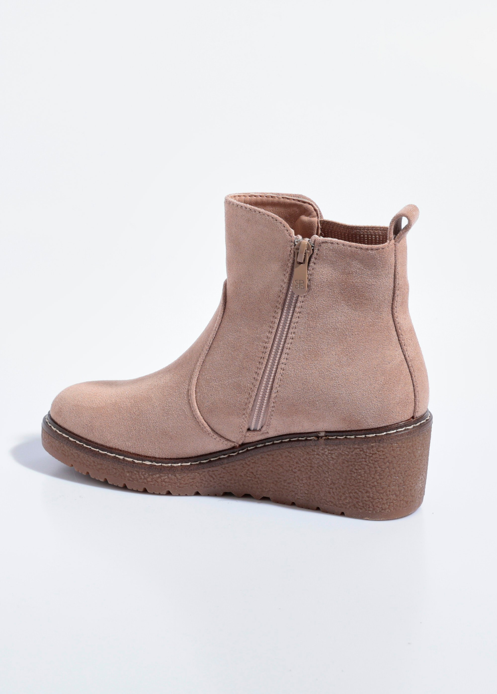 Boots semelle compensée avec zip déco Femme Beige SEA3875 DO1