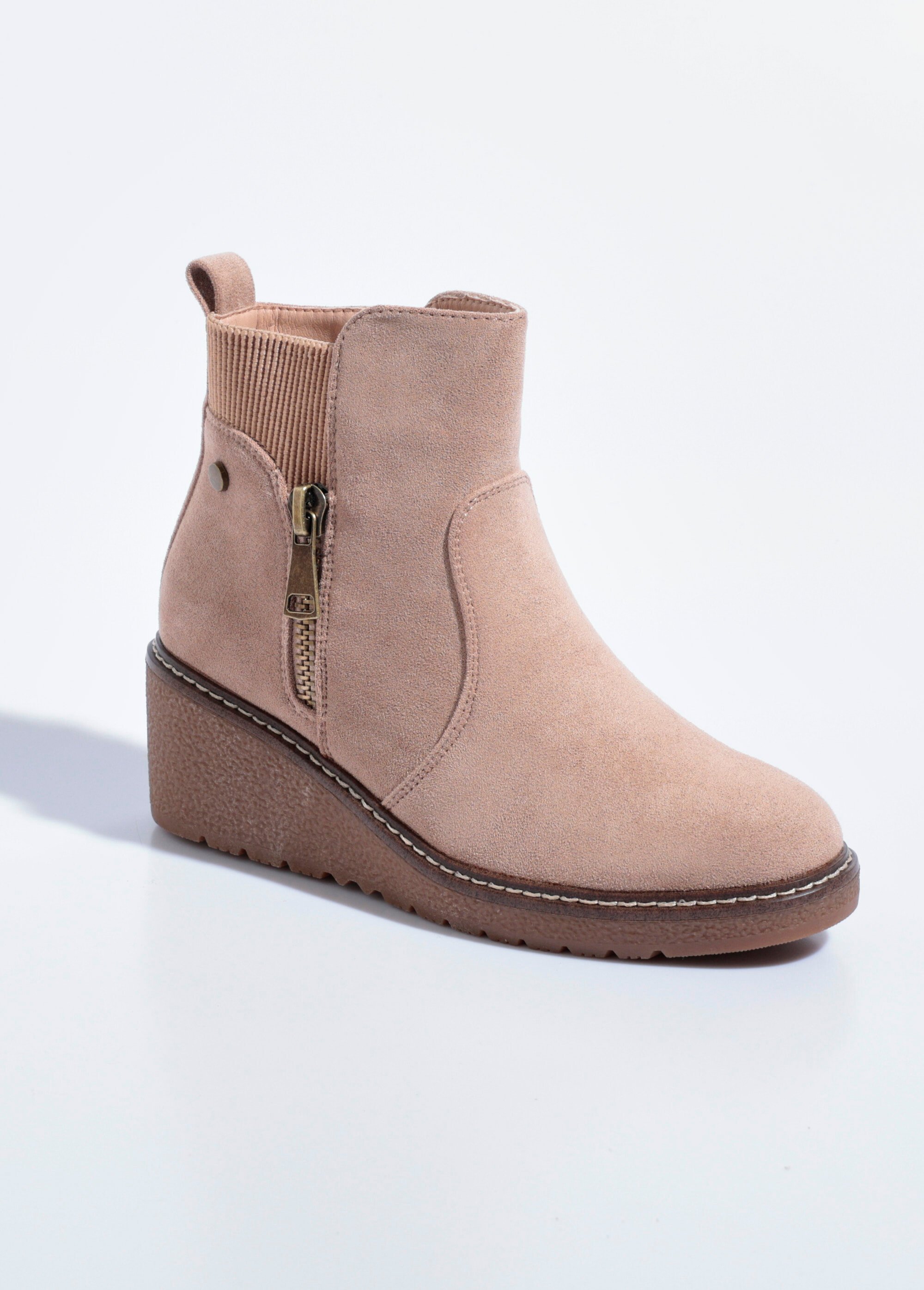 Boots semelle compensée avec zip déco Femme Beige SEA3875 FA1