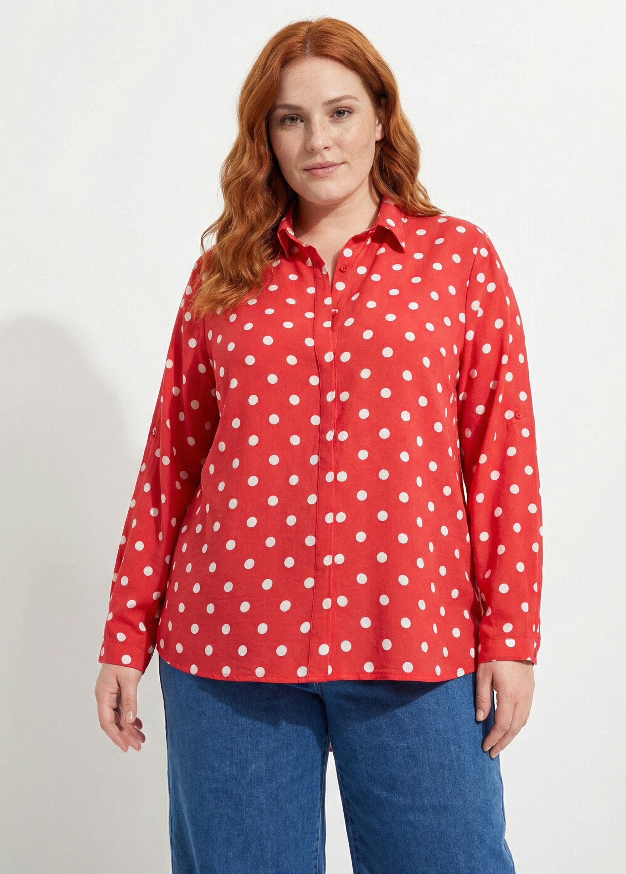 Chemisier chic, imprimé pois Femme Grande Taille Rouge MA-008-2570 FA1