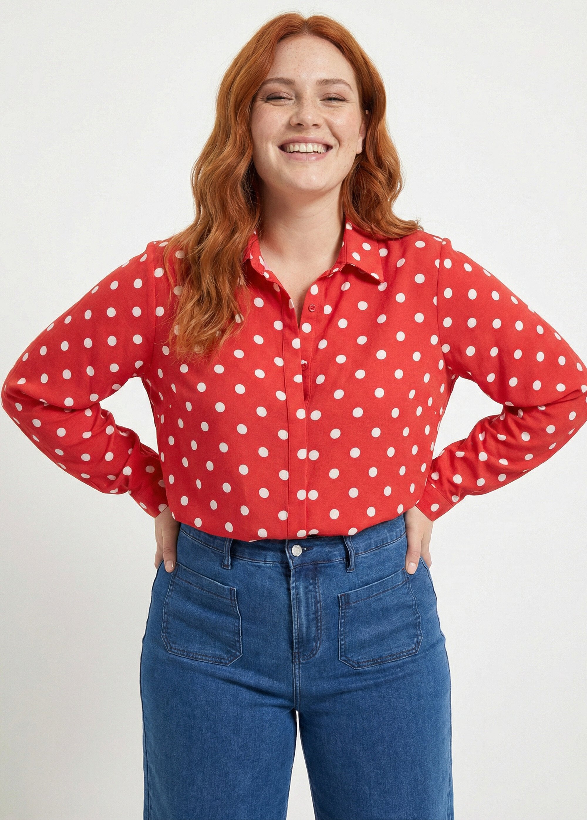 Chemisier chic, imprimé pois Femme Grande Taille Rouge MA-008-2570 MV1