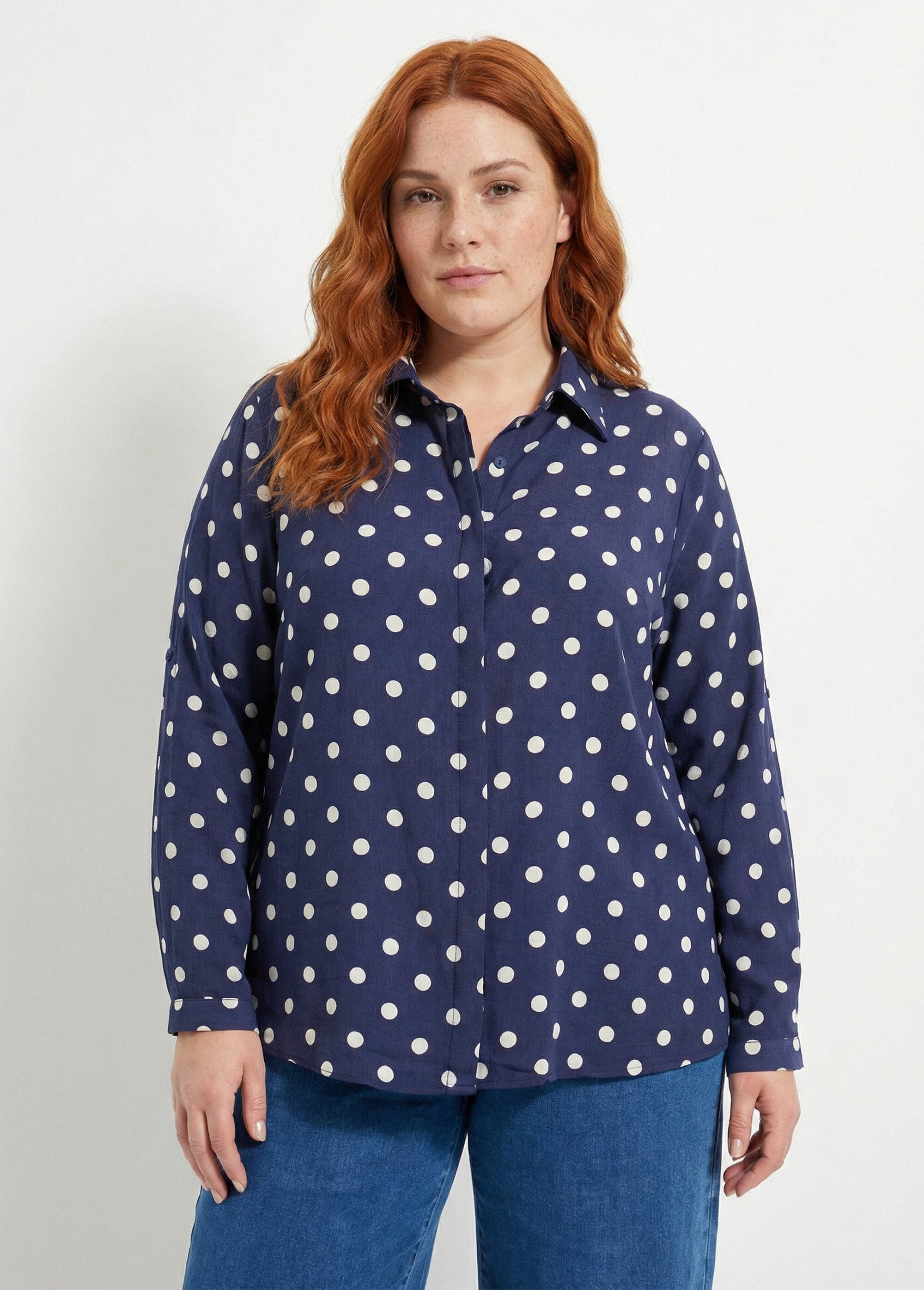 Chemisier chic, imprimé pois Femme Grande Taille Bleu MA-008-2570 FA1