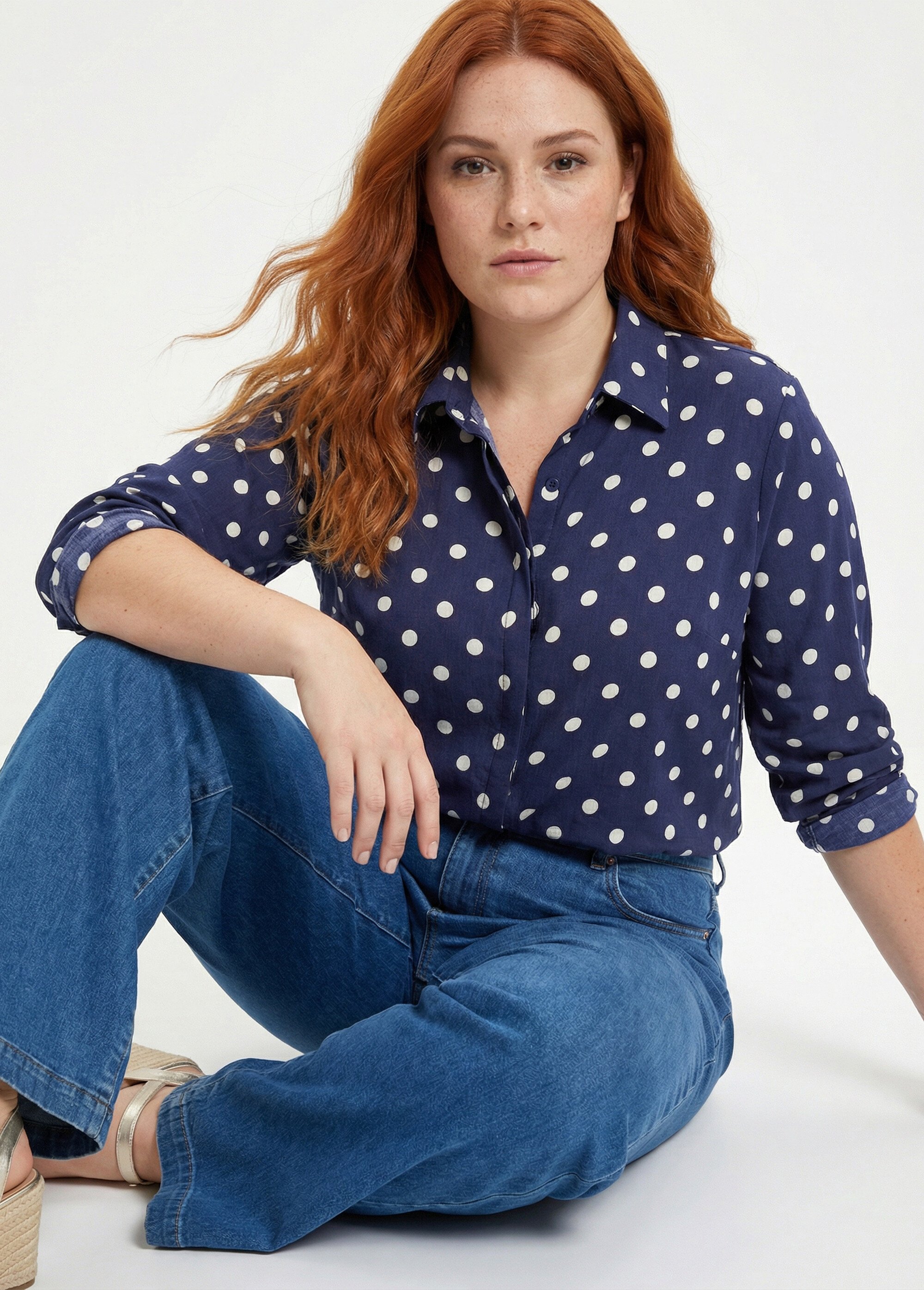 Chemisier chic, imprimé pois Femme Grande Taille Bleu MA-008-2570 MV1