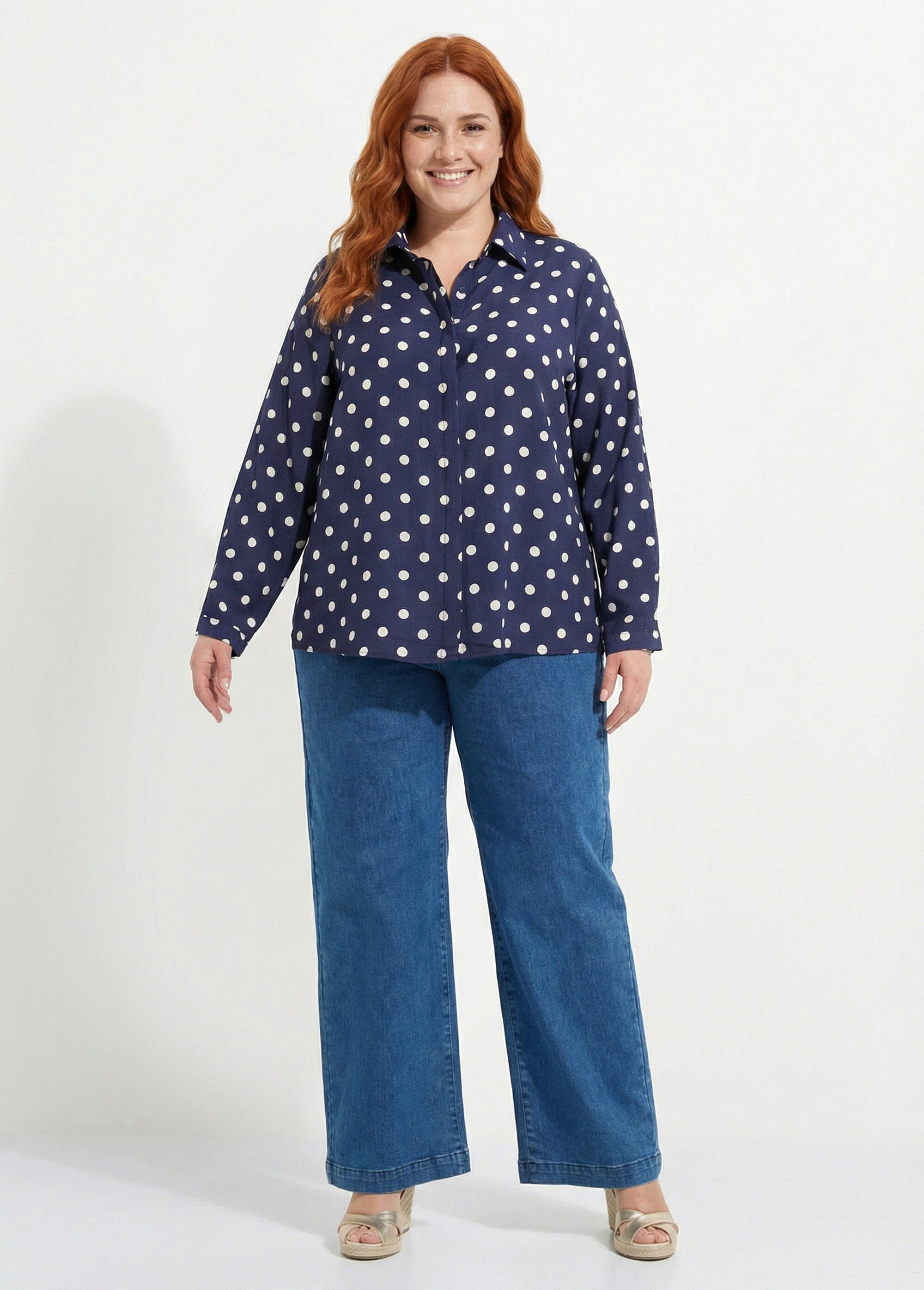 Chemisier chic, imprimé pois Femme Grande Taille Bleu MA-008-2570 SF1