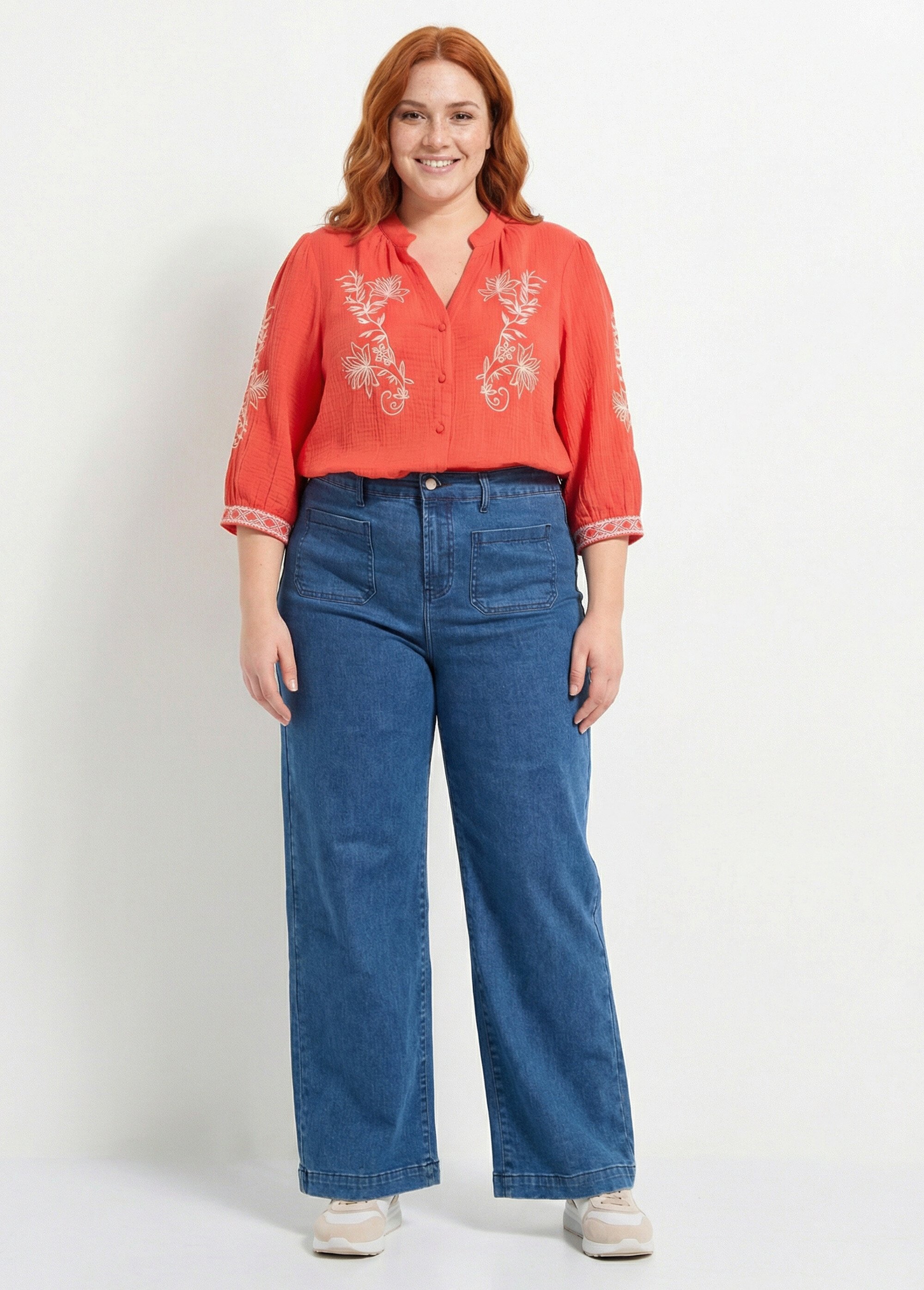 Blouse en gaze de coton avec broderies Femme Grande Taille Rose MA-M831-83 SF1