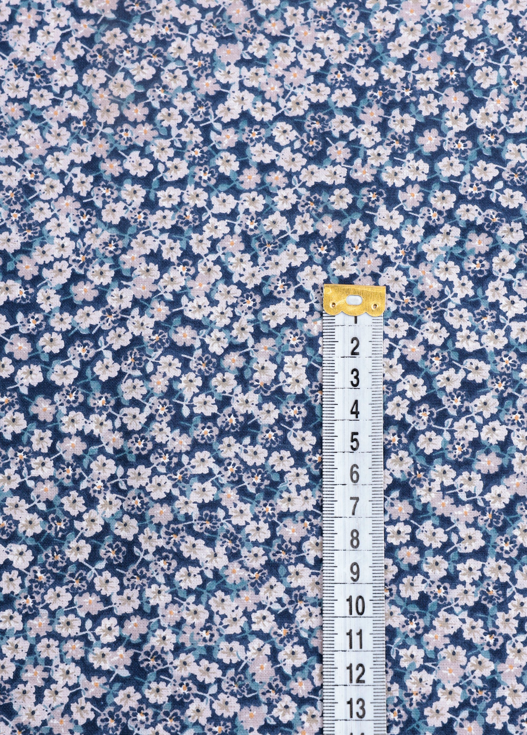 Coupon tissu habillement, fleurettes BLEU COT91379 DE1