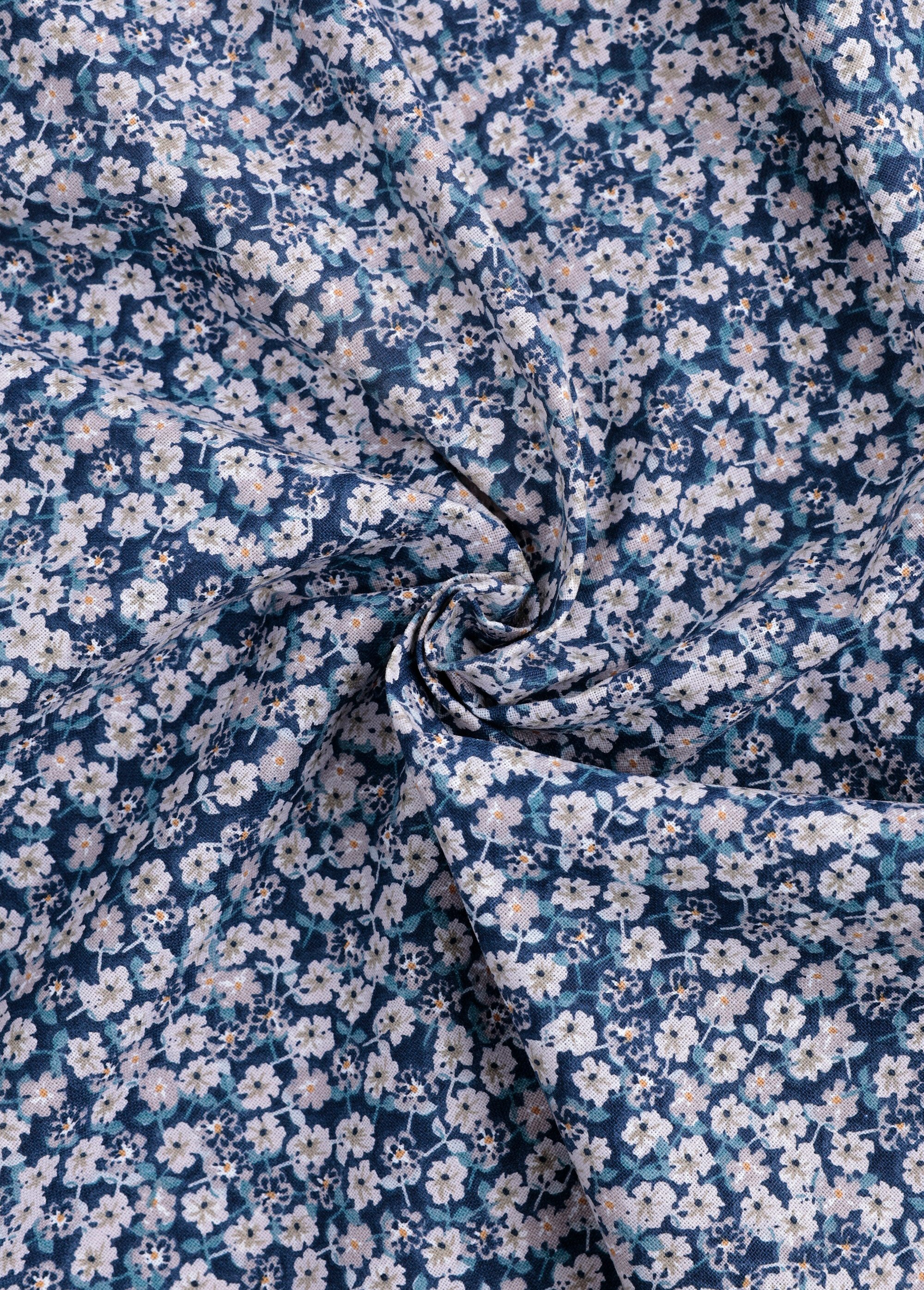 Coupon tissu habillement, fleurettes BLEU COT91379 FA1