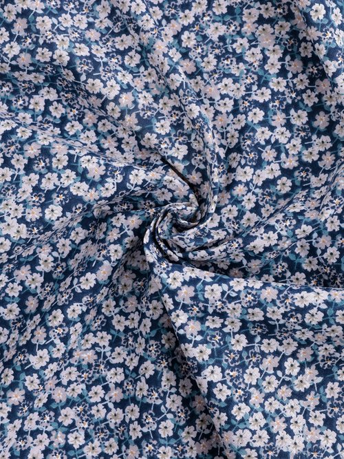 Coupon tissu habillement, fleurettes BLEU COT91379 FA1