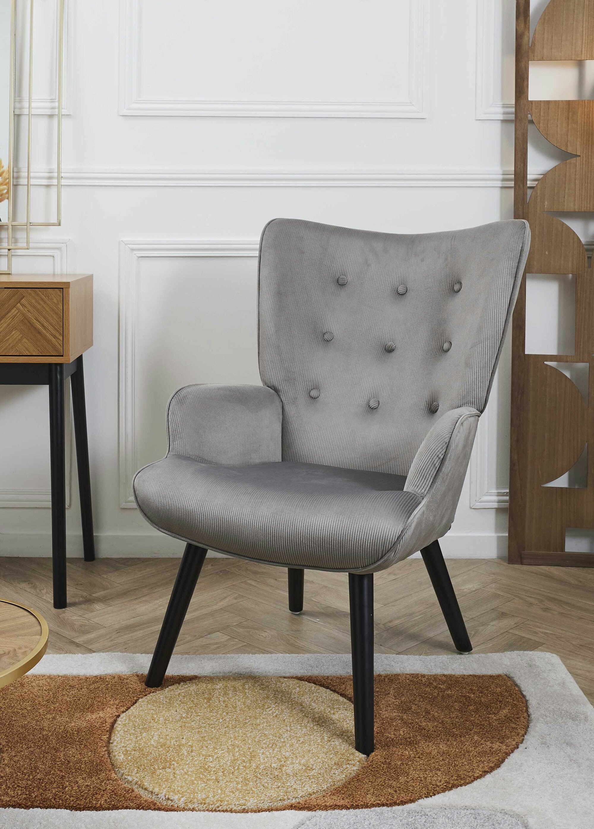 Fauteuil velours et dossier capitonné 1N GRIS CMP-HD0364 SI1