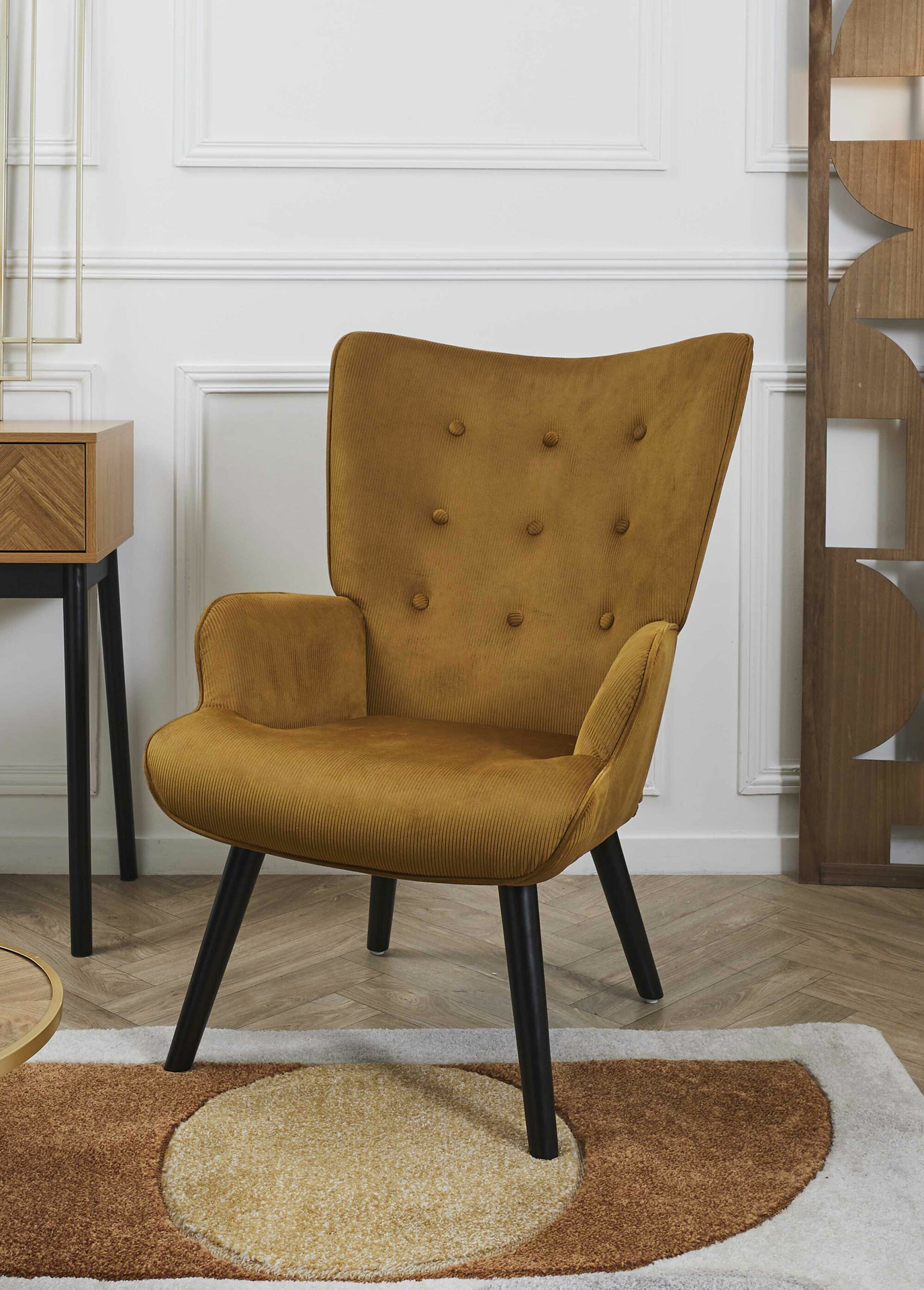 Fauteuil velours et dossier capitonné 1N JAUNE CMP-HD0364 SI1