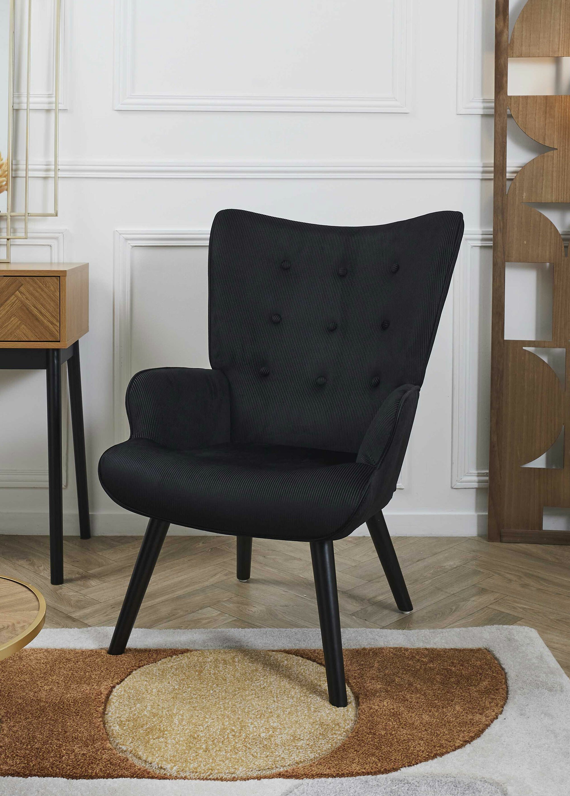 Fauteuil velours et dossier capitonné 1N NOIR CMP-HD0364 SI1