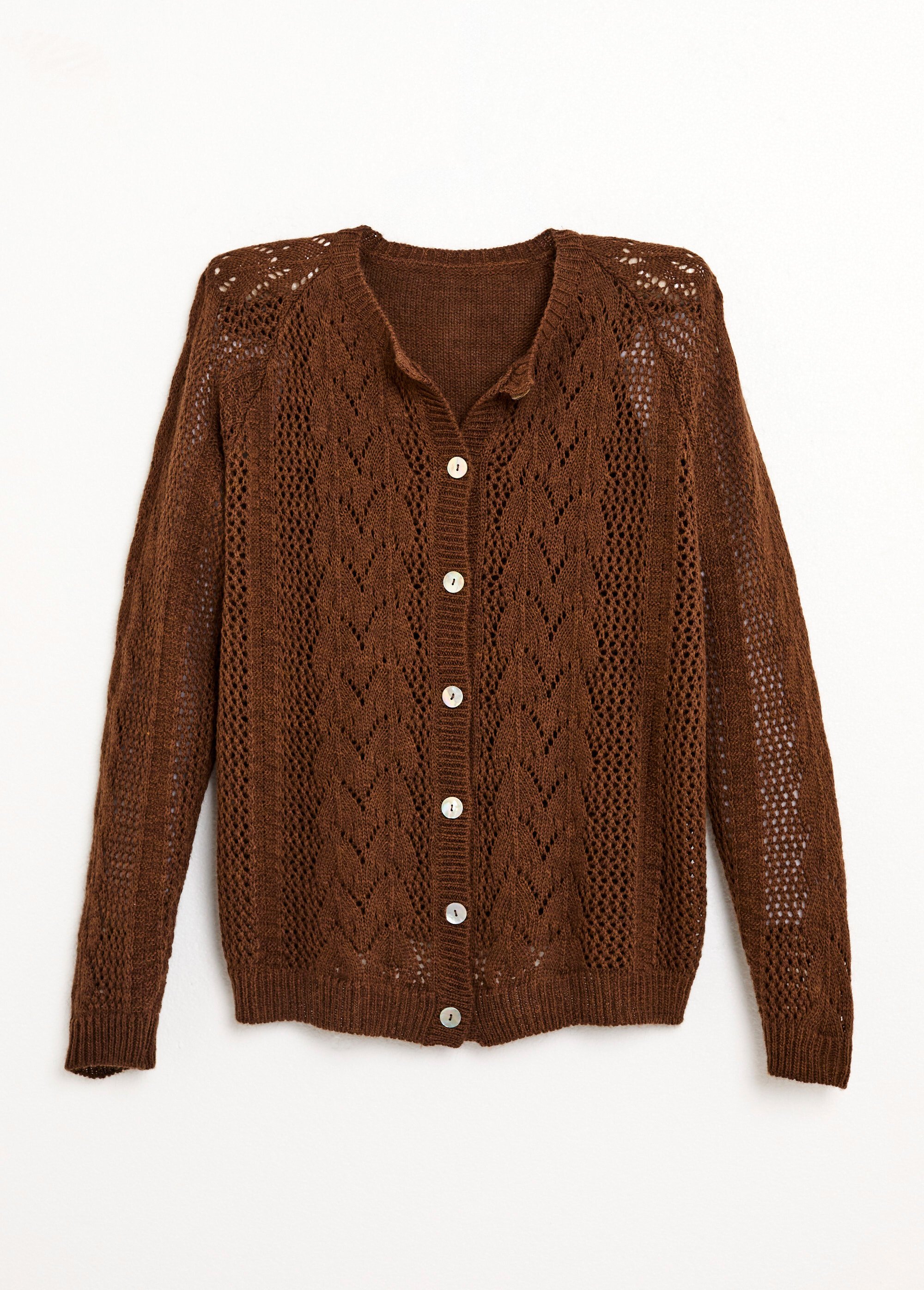 Gilet boutonné ajouré avec laine et cachemire Femme Marron PRIMO AP1