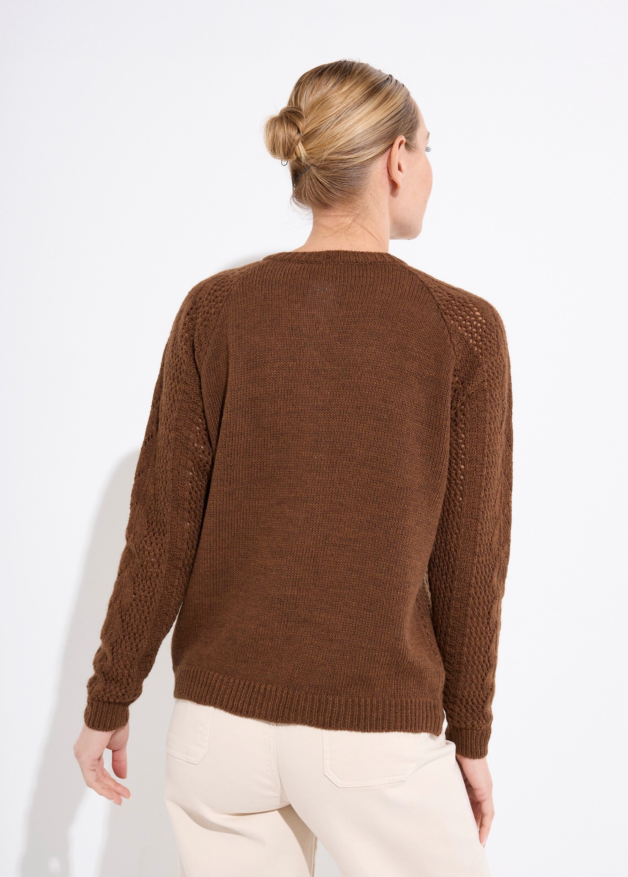 Gilet boutonné ajouré avec laine et cachemire Femme Marron PRIMO DO1