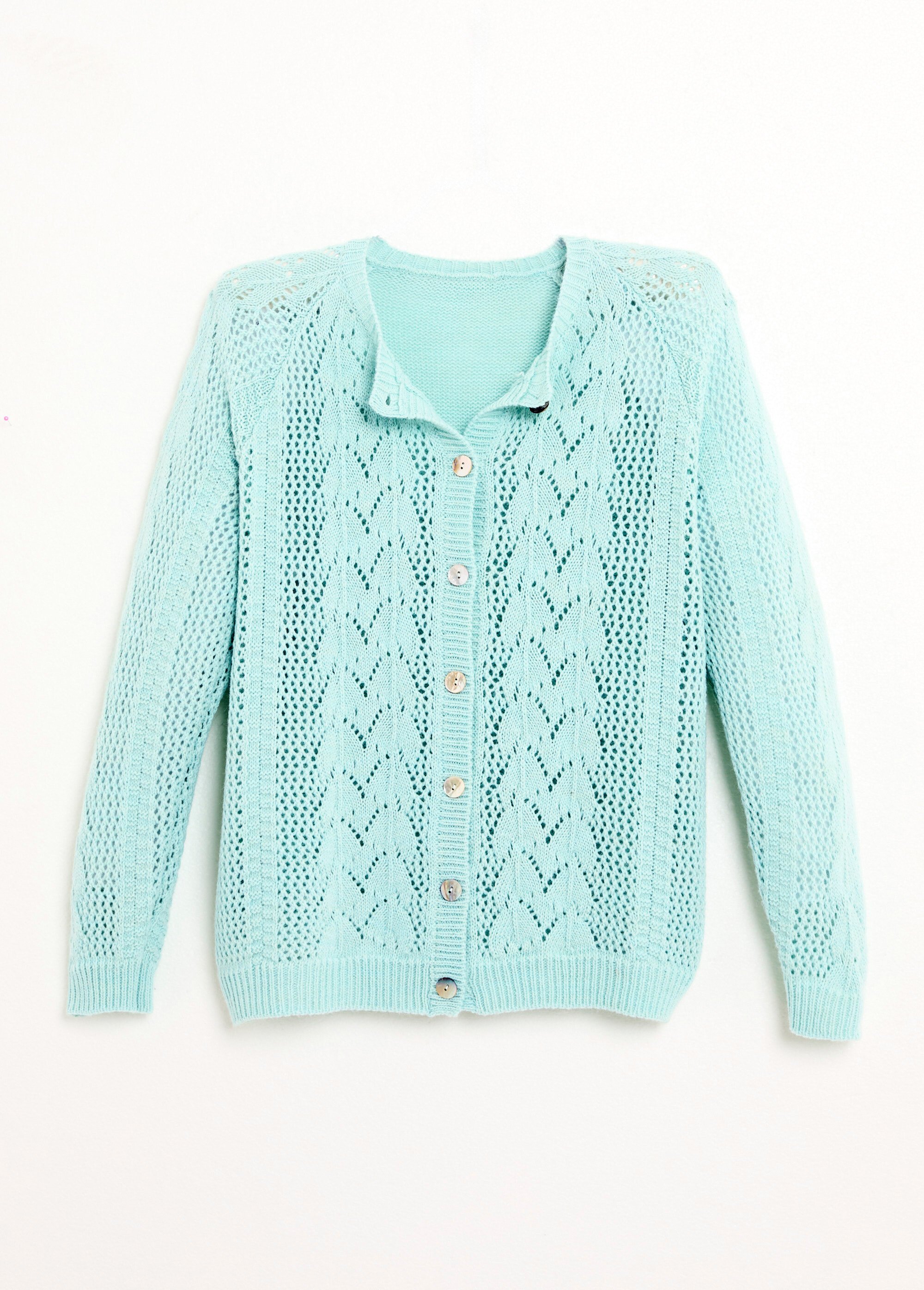 Gilet boutonné ajouré avec laine et cachemire Femme Vert PRIMO AP1