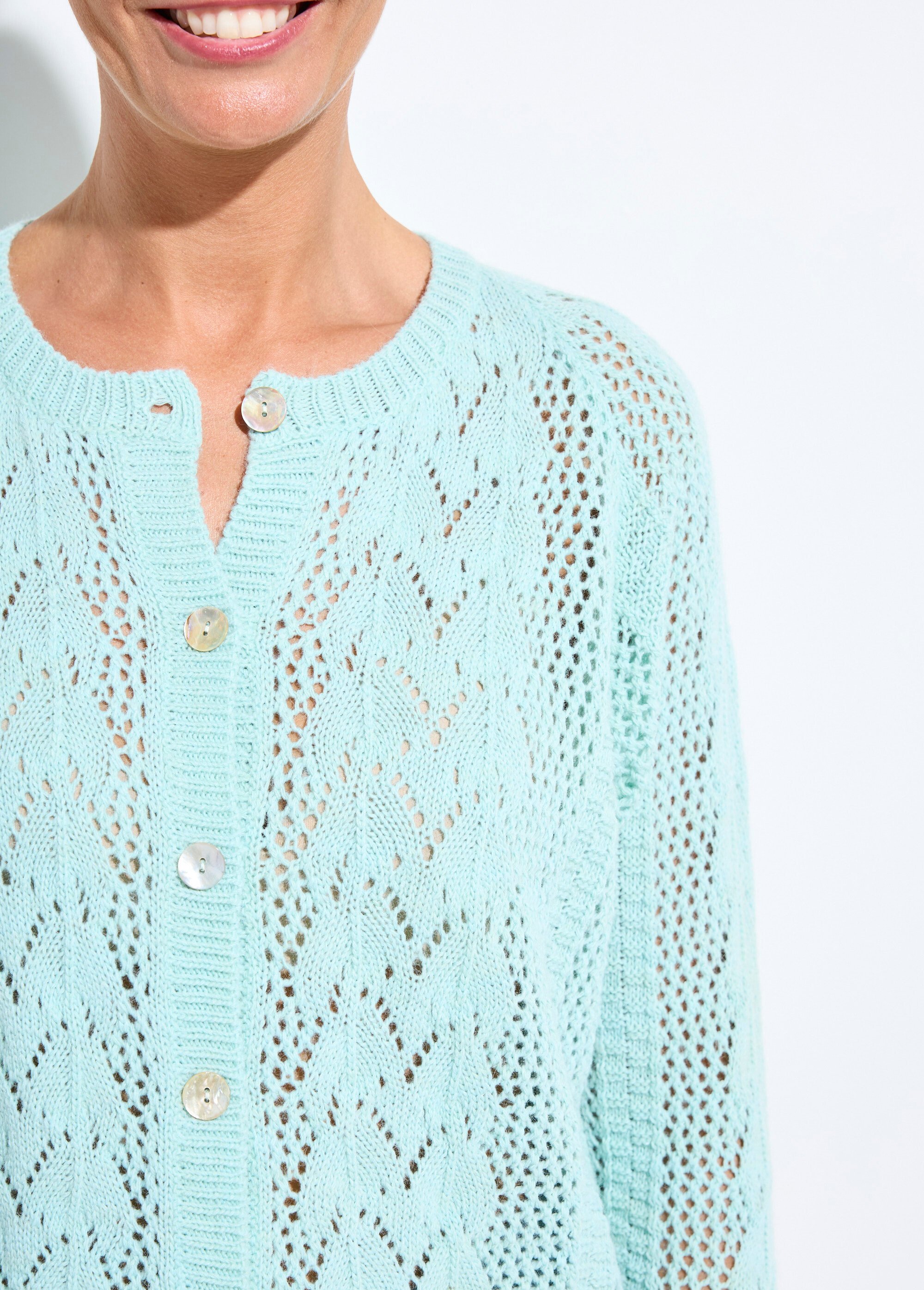 Gilet boutonné ajouré avec laine et cachemire Femme Vert PRIMO DE1
