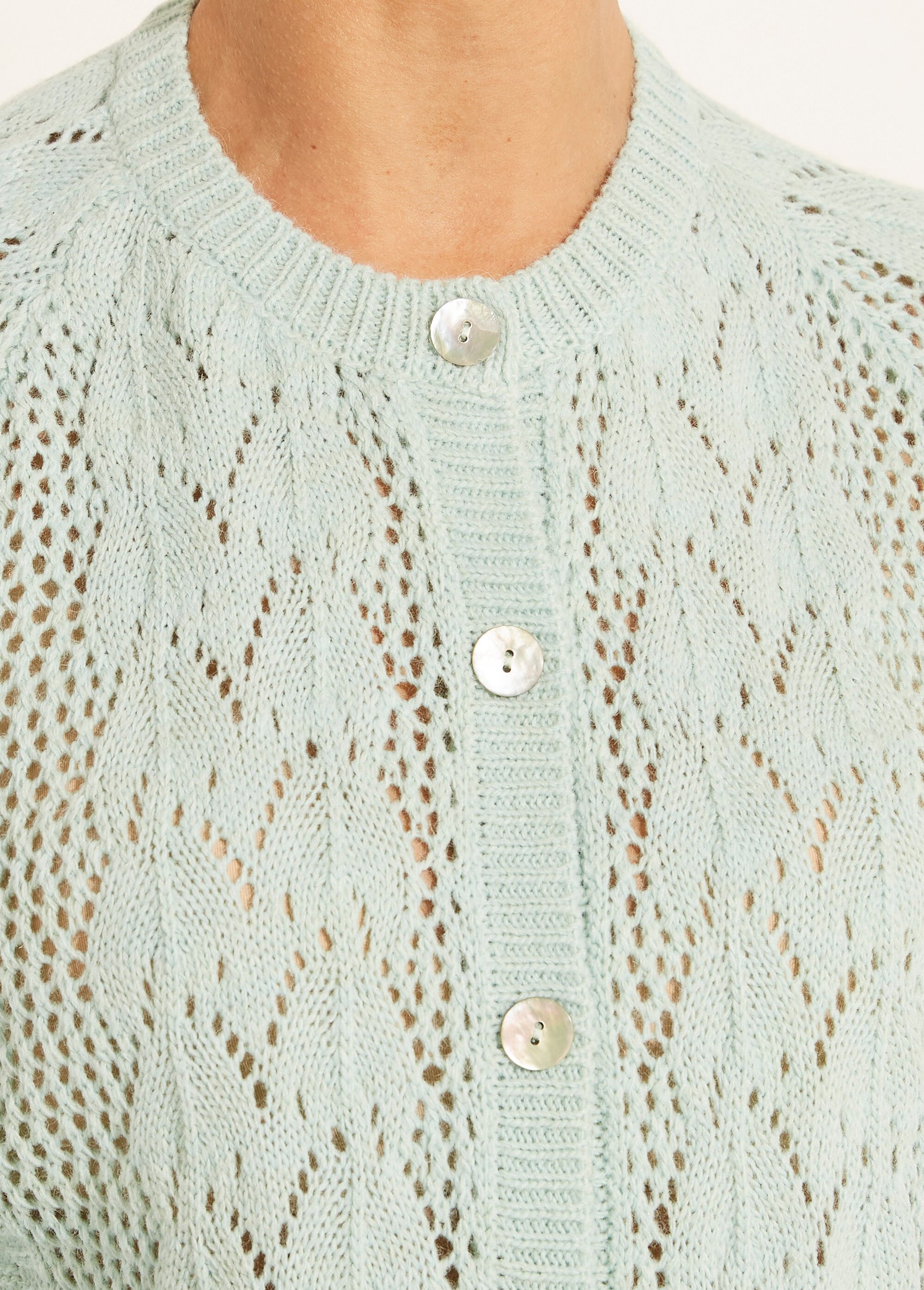 Gilet boutonné ajouré avec laine et cachemire Femme Vert PRIMO DE1