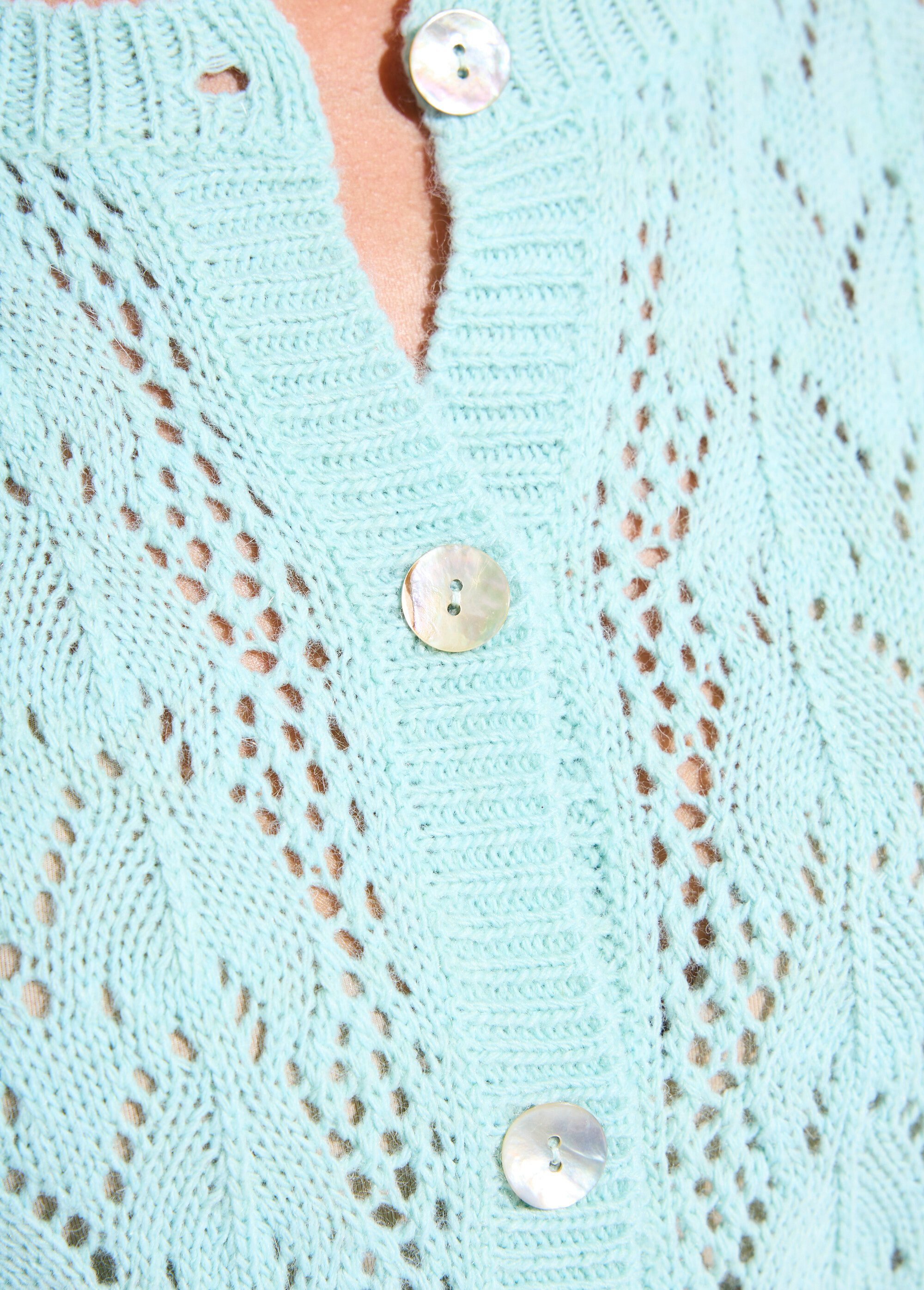 Gilet boutonné ajouré avec laine et cachemire Femme Vert PRIMO DE3