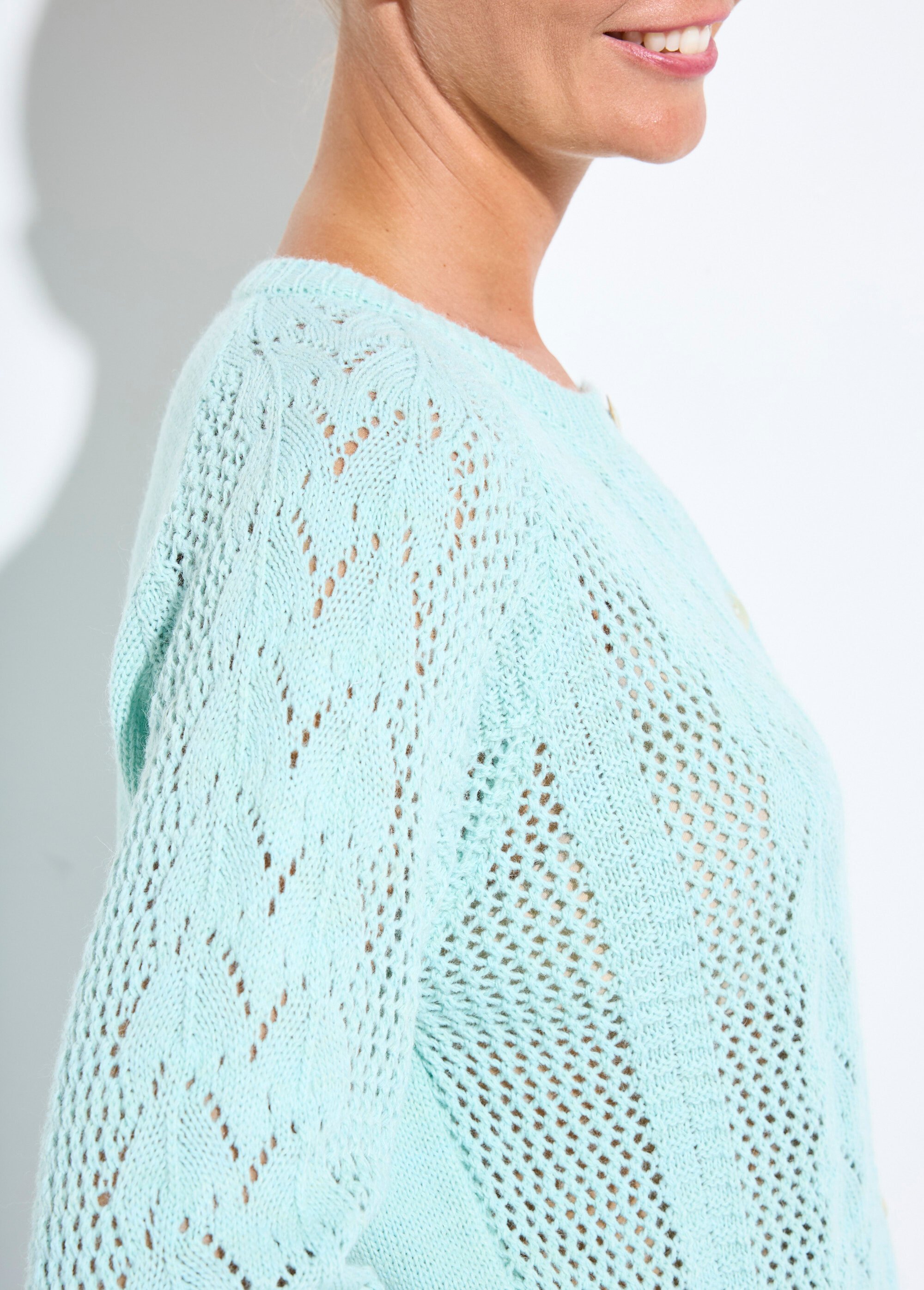 Gilet boutonné ajouré avec laine et cachemire Femme Vert PRIMO DR1