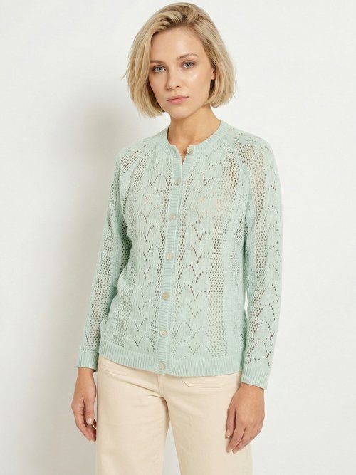 Gilet boutonné ajouré avec laine et cachemire Femme Vert PRIMO FA1