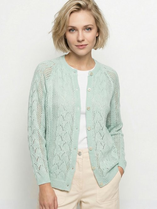 Gilet boutonné ajouré avec laine et cachemire Femme Vert PRIMO MV1