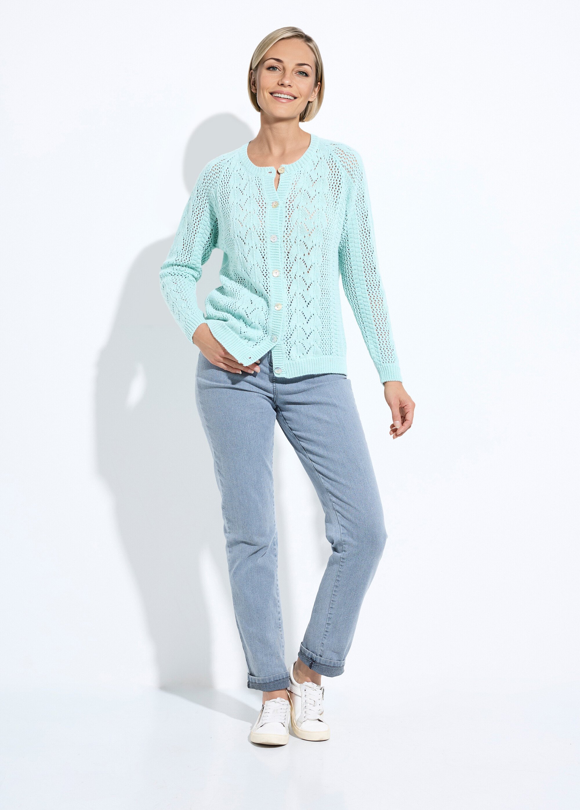 Gilet boutonné ajouré avec laine et cachemire Femme Vert PRIMO SF1